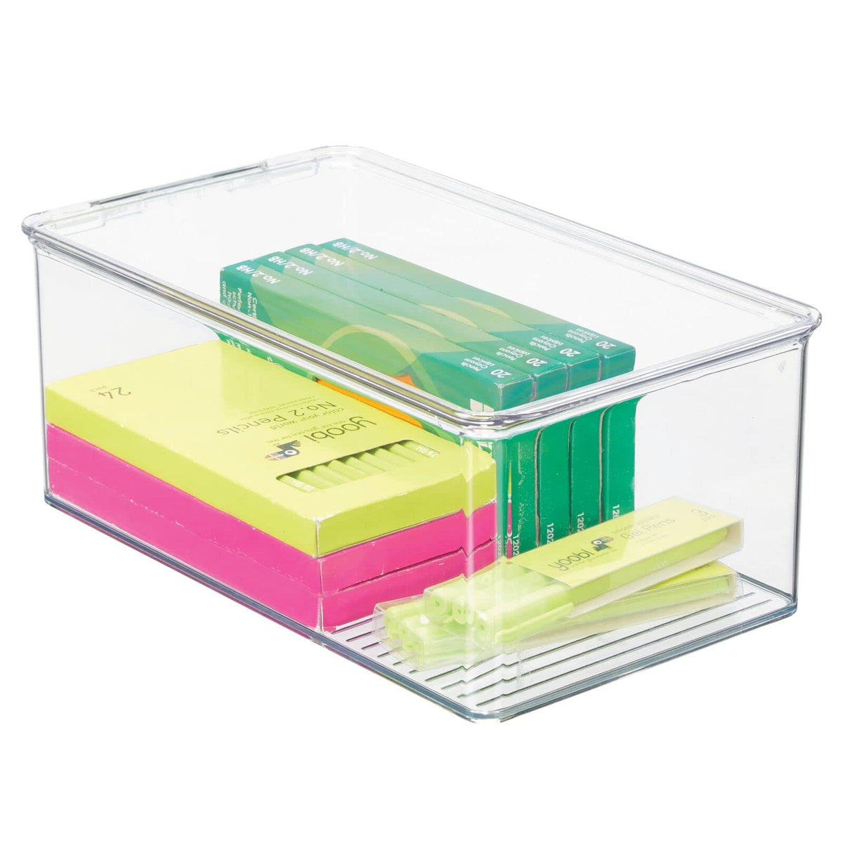 mDesign Plastic Stackable Home Office Storage Organizer Box with Hinge Lid - Holder Container Bin
