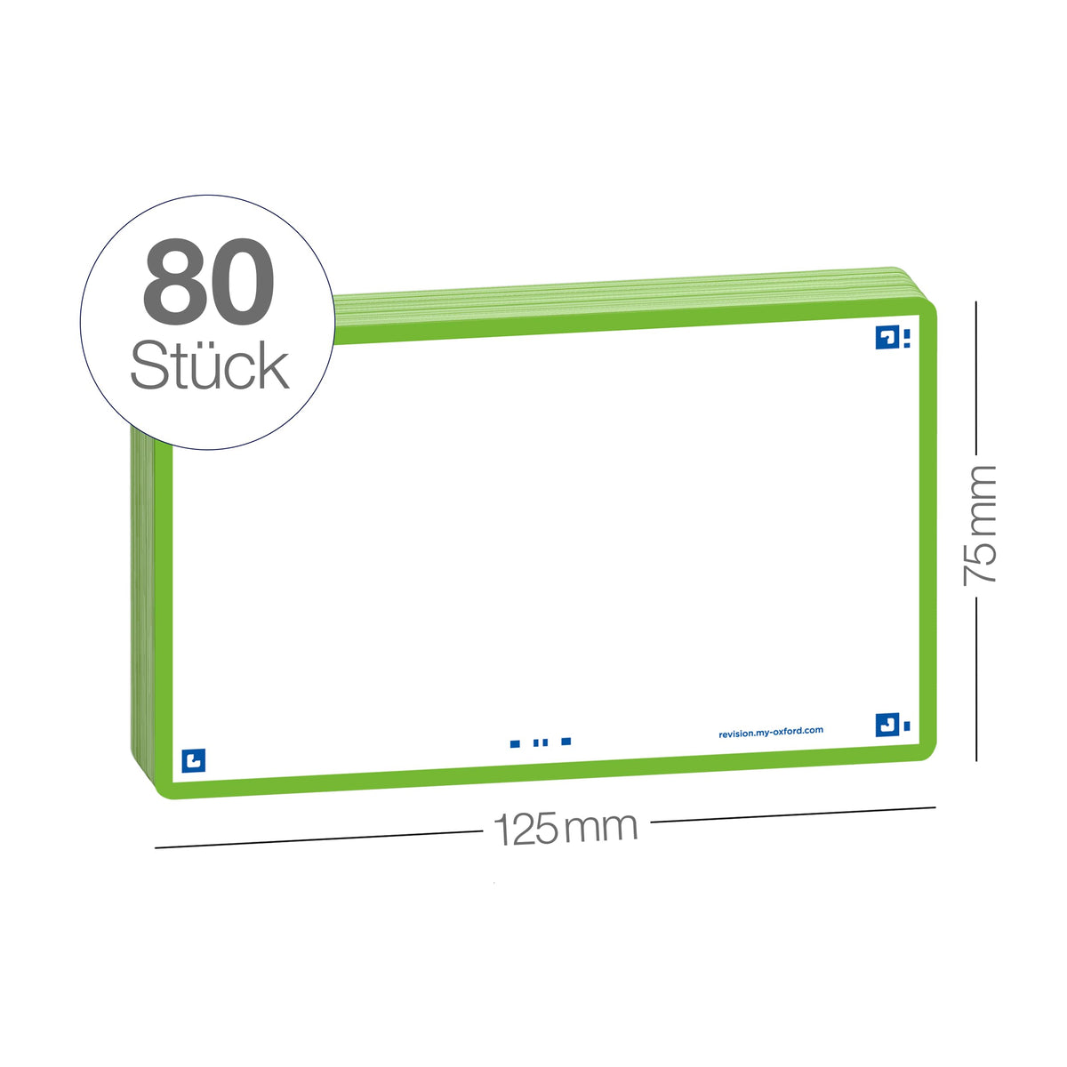 Flash Cards by Oxford, Blank with Green Frame, Pack of 80 Cards, 7.5x12.5cm Size