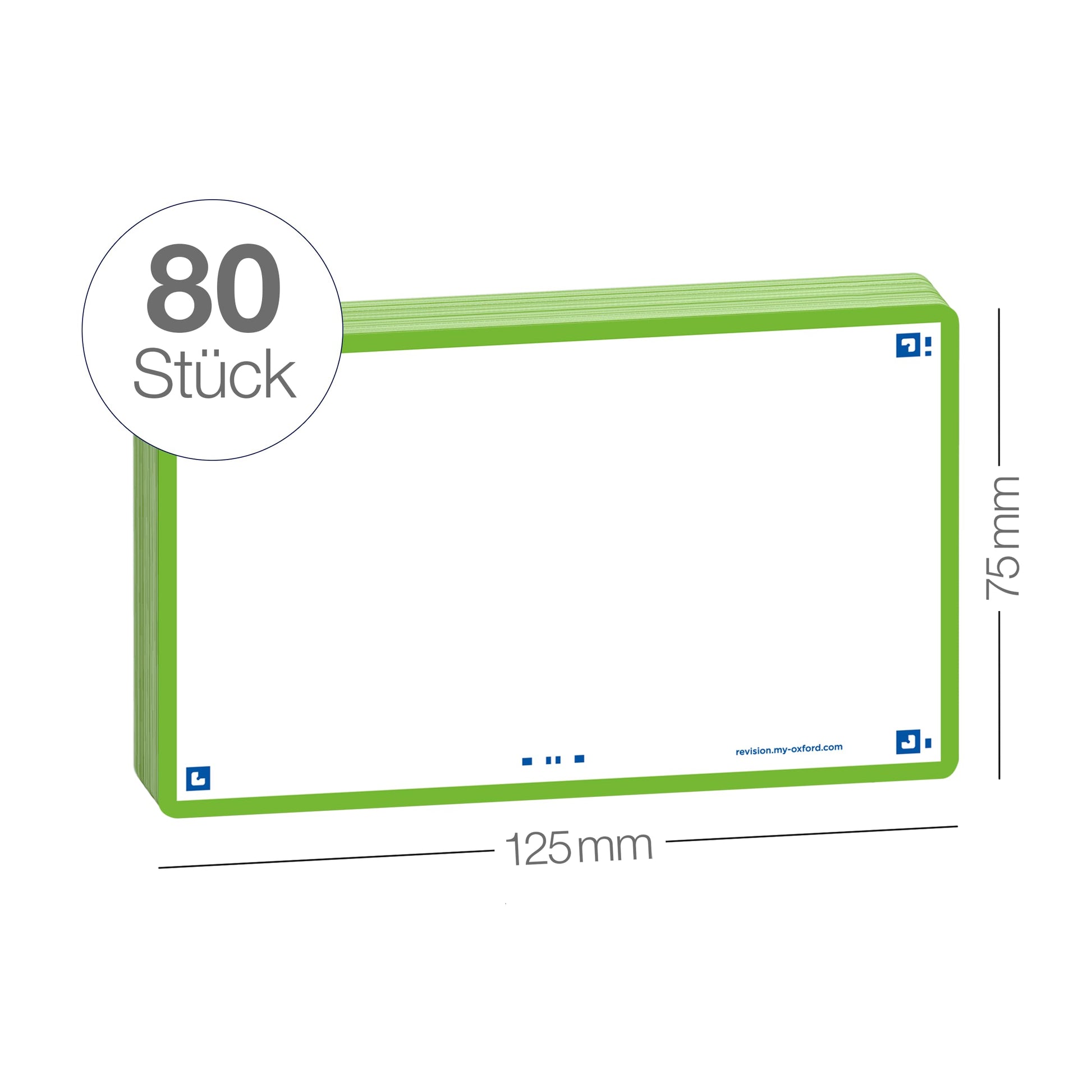 Flash Cards by Oxford, Blank with Green Frame, Pack of 80 Cards, 7.5x12.5cm Size