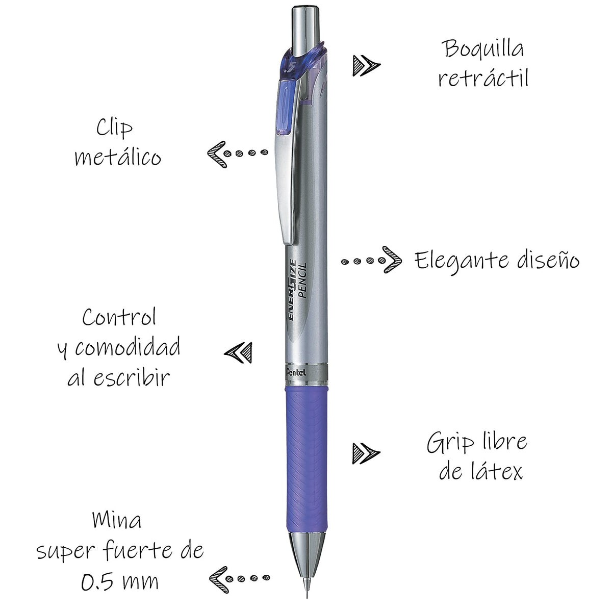 Pentel 0.5 mm EnerGize Automatic Pencil - Purple Barrel (Pack of 12)