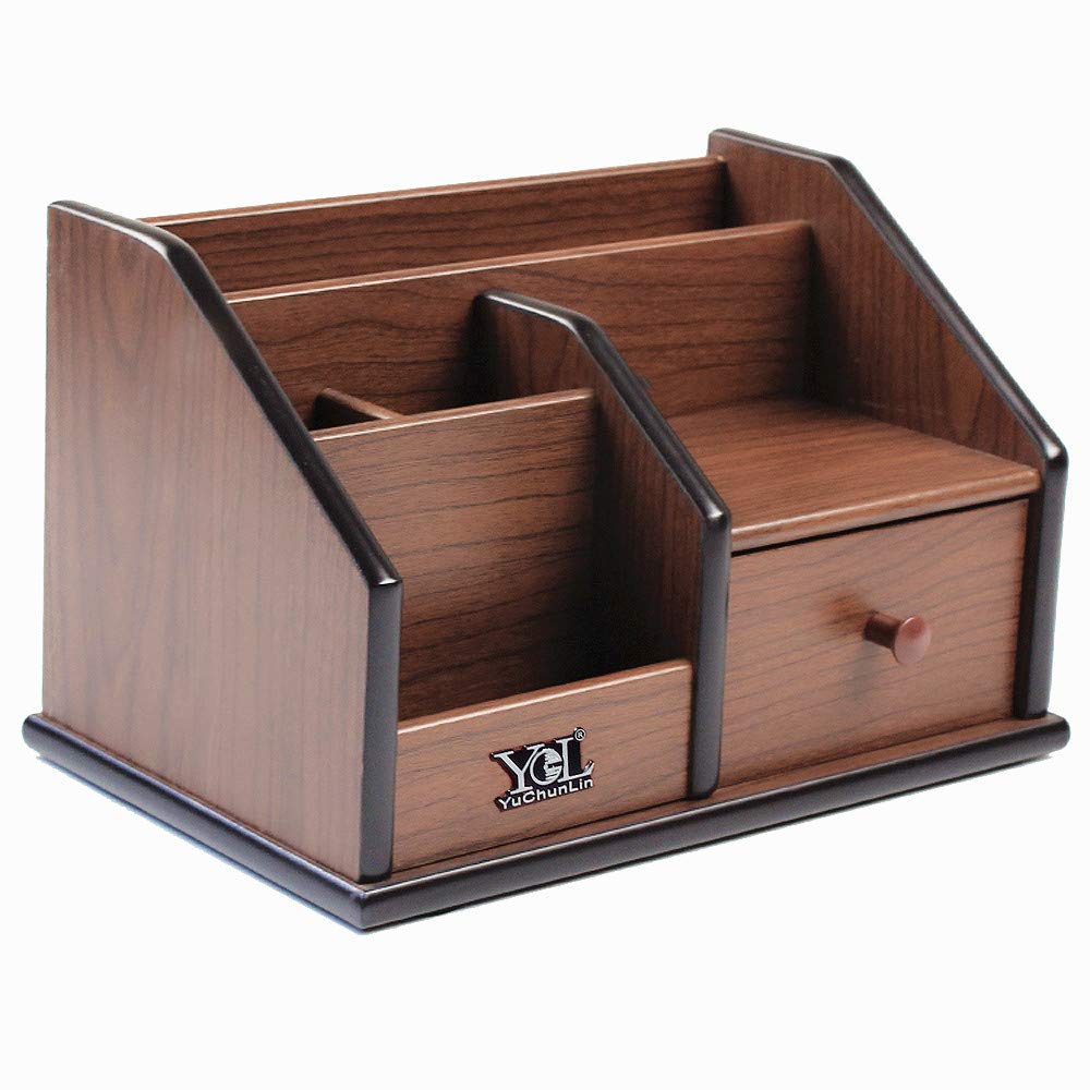YCL YUCHUNLIN Wooden desk organizer with Drawer,Multifunctional Office & Home Storage Organizer as