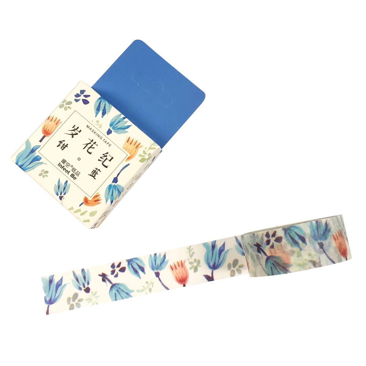 Wrapables Flowers and Greens Washi Masking Tape, 15mm x 7m Blue Posies
