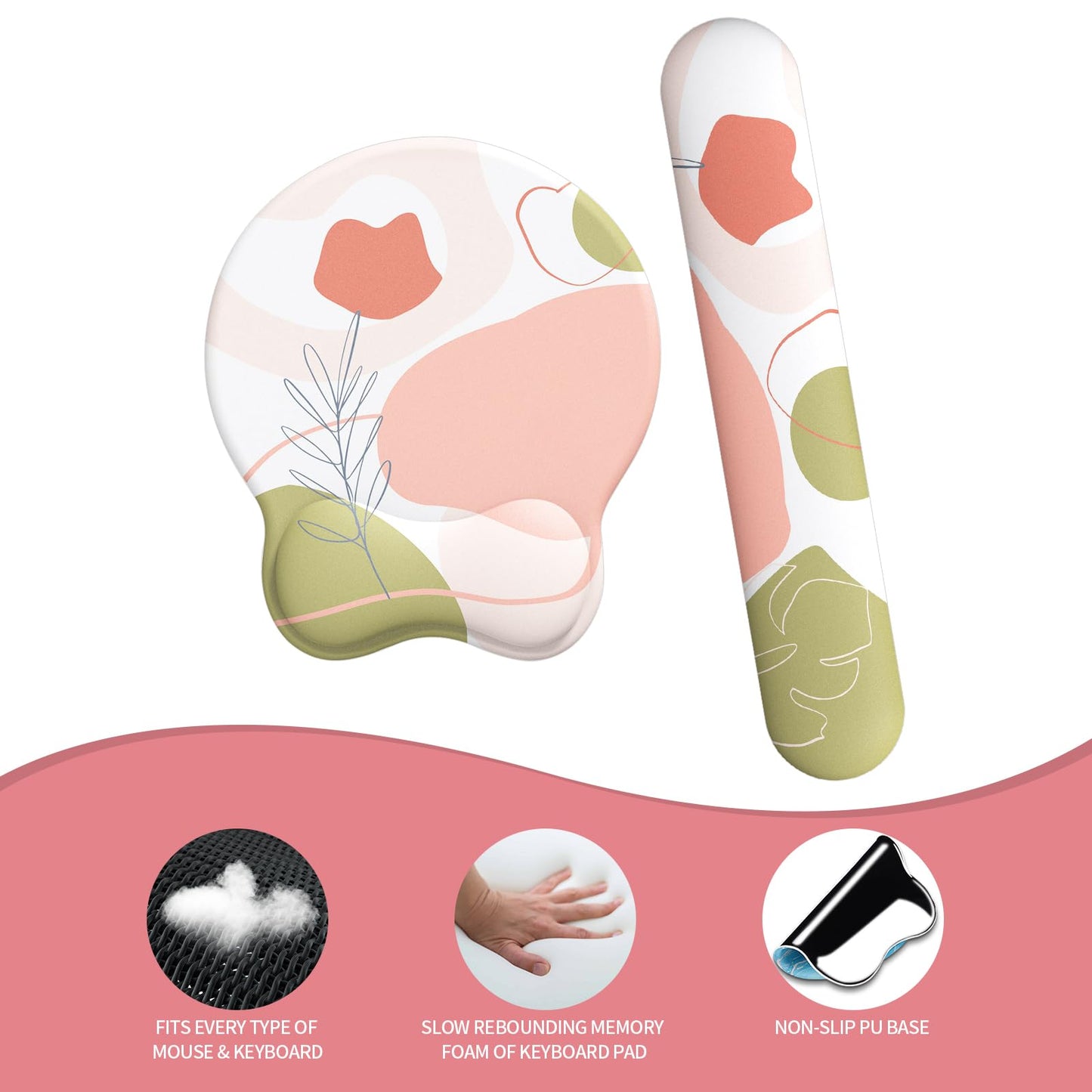 eulps Mouse Pad Wrist Support, Ergonomic Memory Foam Keyboard Wrist Pad & Gel Wrist Rest Set for