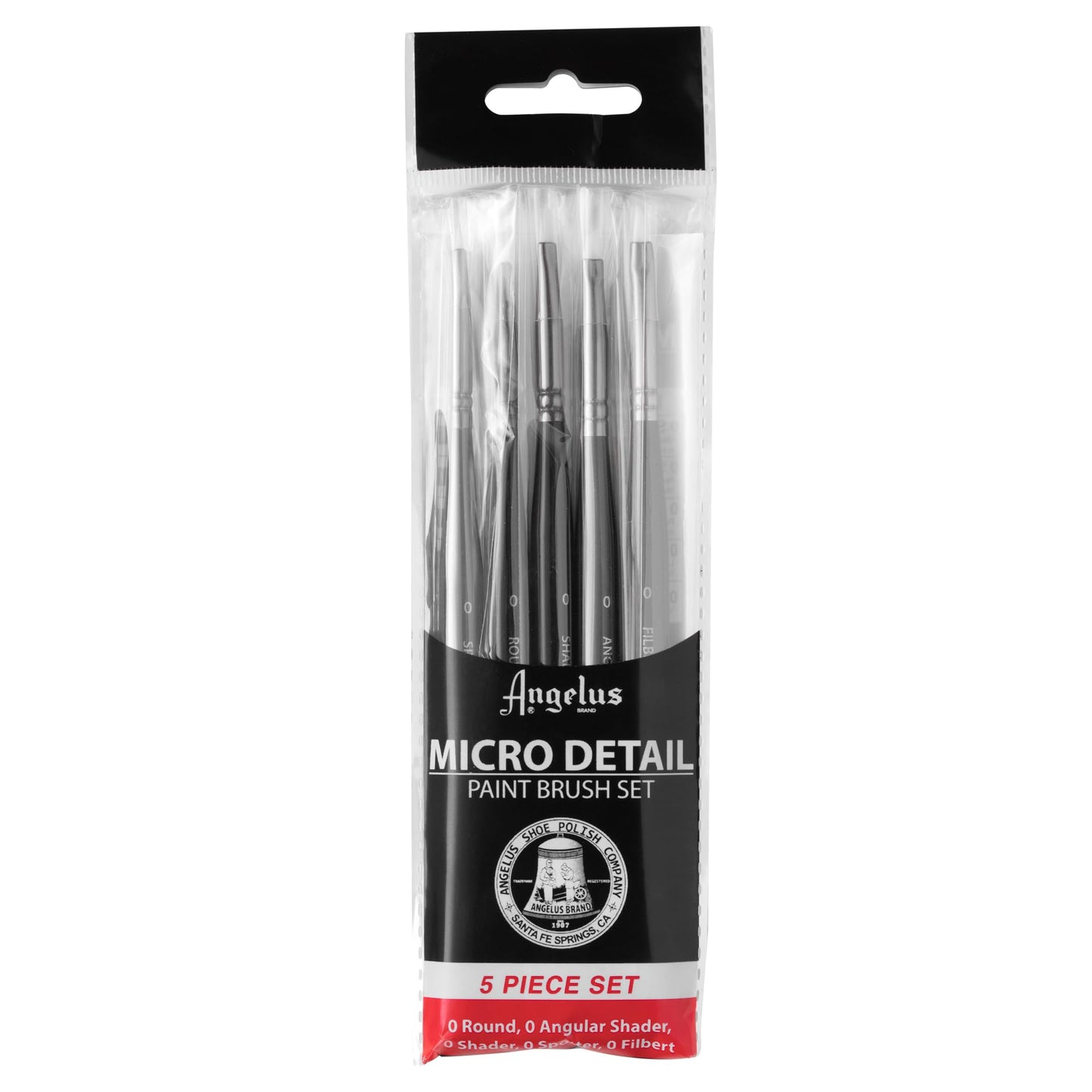 Angelus Micro Detail Paint Brush Set of 5 Synthetic Fibers, Ideal for Acrylic, Leather, Model