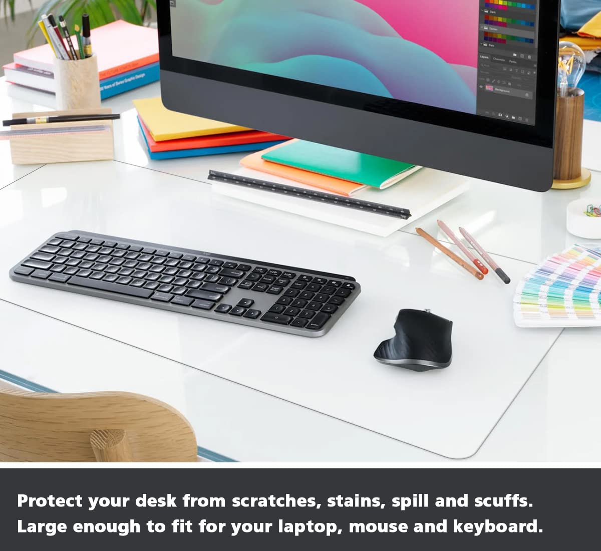 Provalley Clear Writing Desk Pad 17 x 36 Inch Waterproof PVC Desk Table Cover Protector on Top of