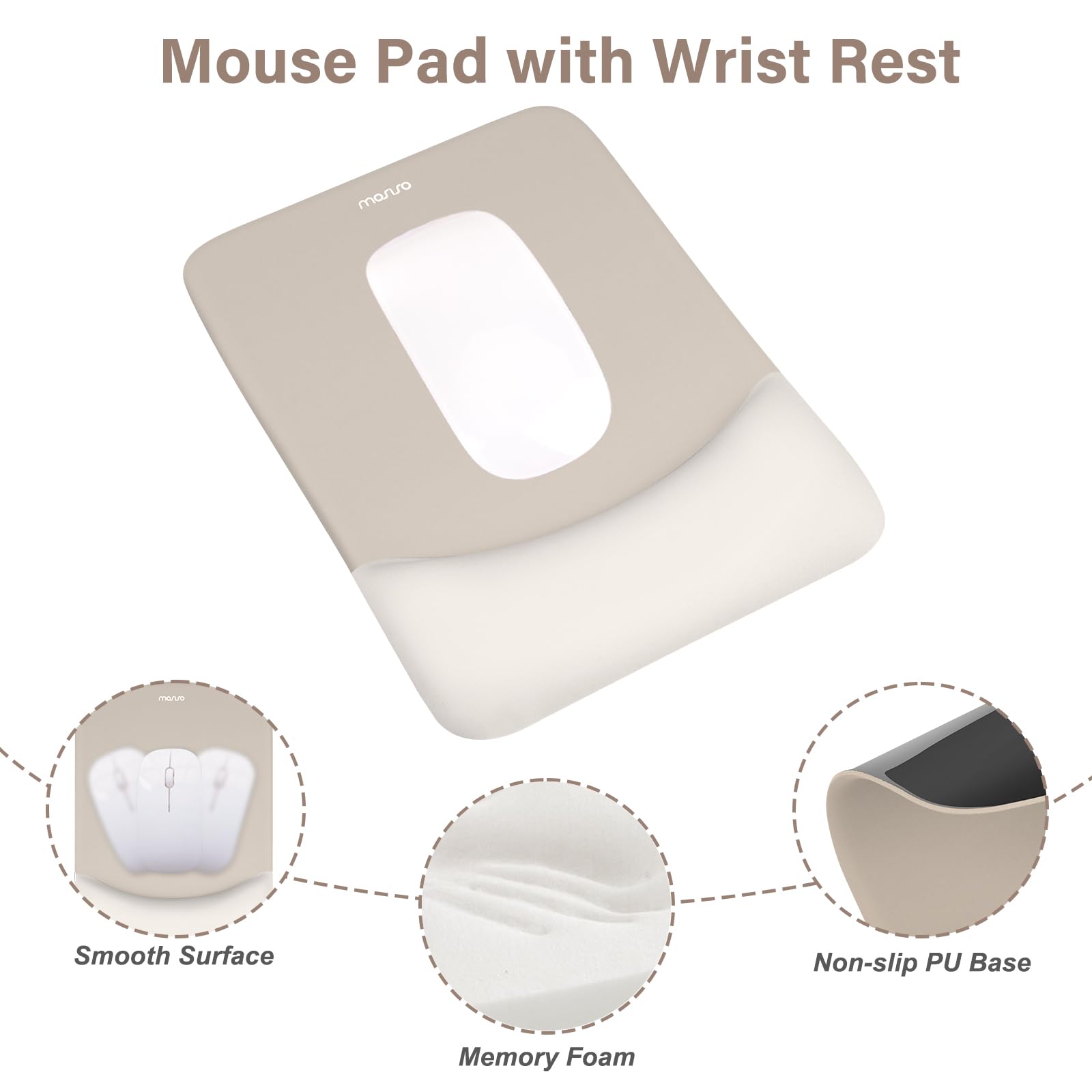 MOSISO Wrist Rest Support Mouse Pad & Keyboard Set, Stone Gray