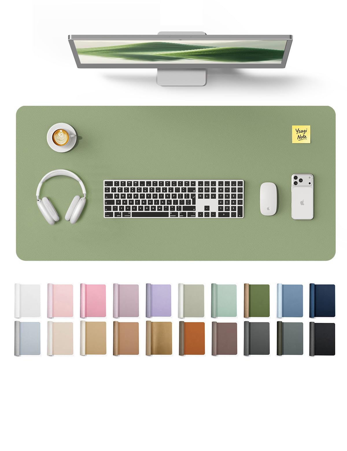 YSAGi Leather Desk Protector, Office Mat, Large Mouse Mat, Non-Slip PU Leather Blotter, Laptop