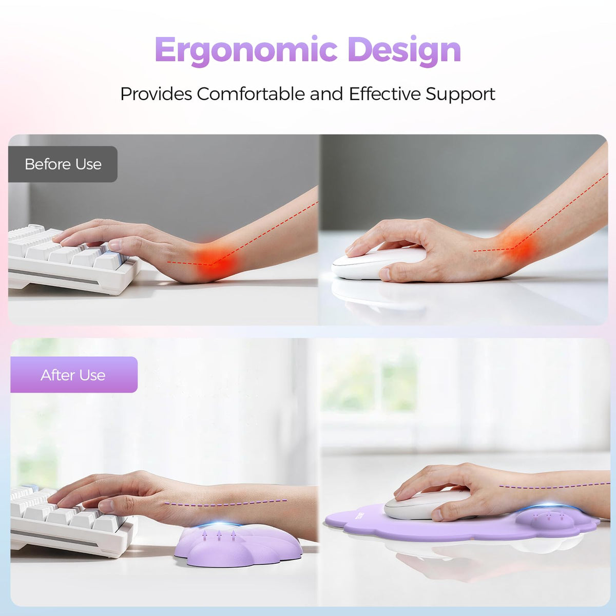 TECKNET Cloud Wrist Rest & Ergonomic Mouse Pad, Cloud Keyboard Wrist Rest with Non-Slip Base, PU