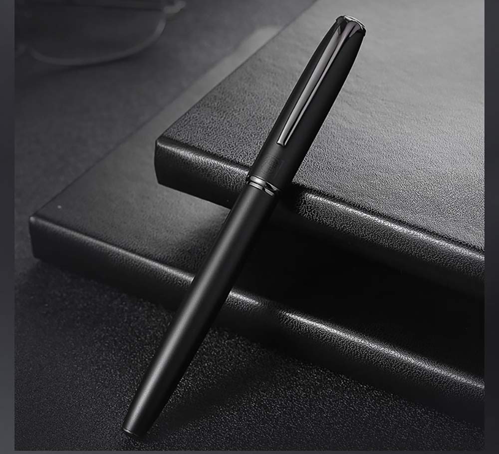 erofa Picasso 916 Matte Black & Gray Ring Fountain Pen with Box - Titanium Gray Bent Nib
