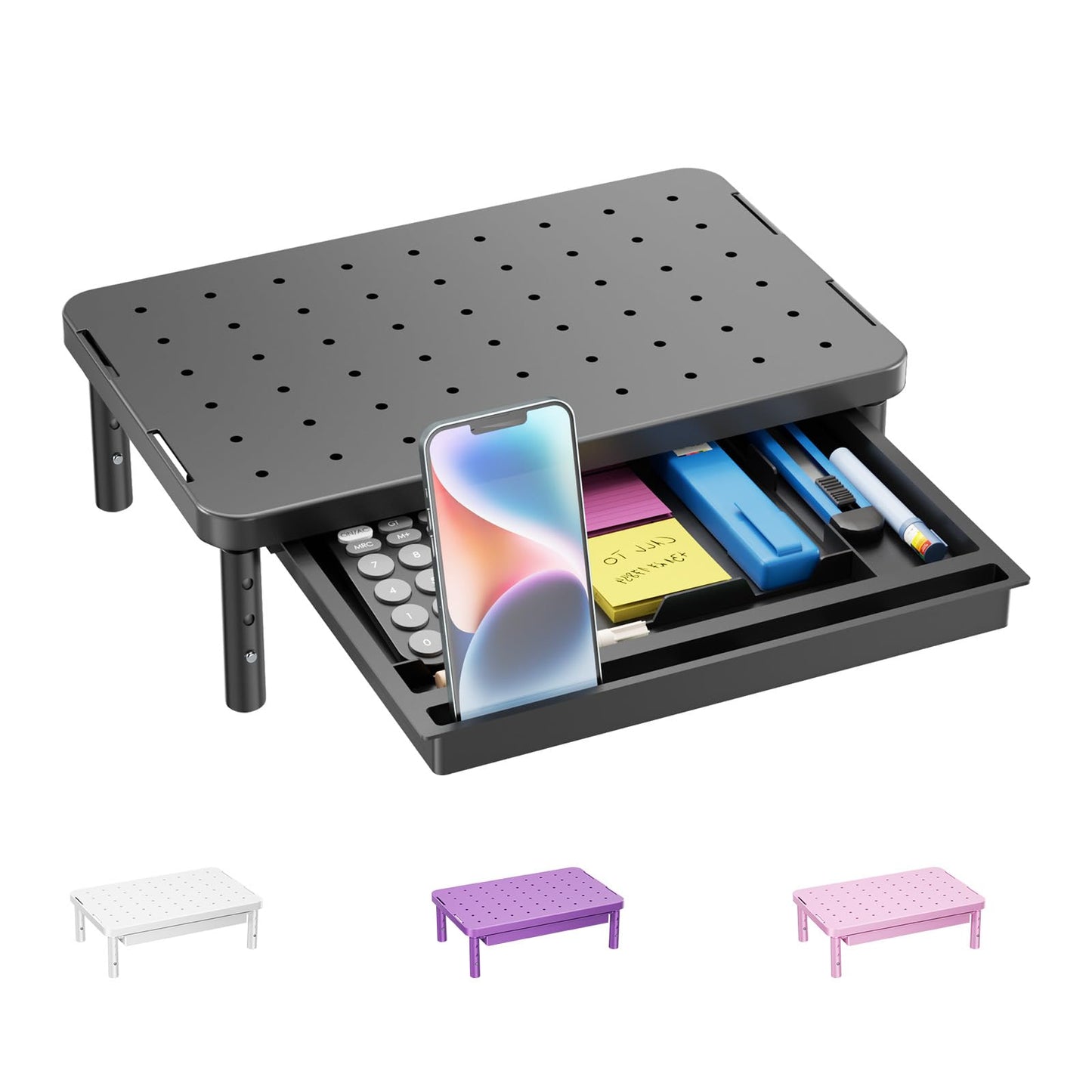 WALI Computer Monitor Stand with Storage, Monitor Riser 3 Height Adjustable