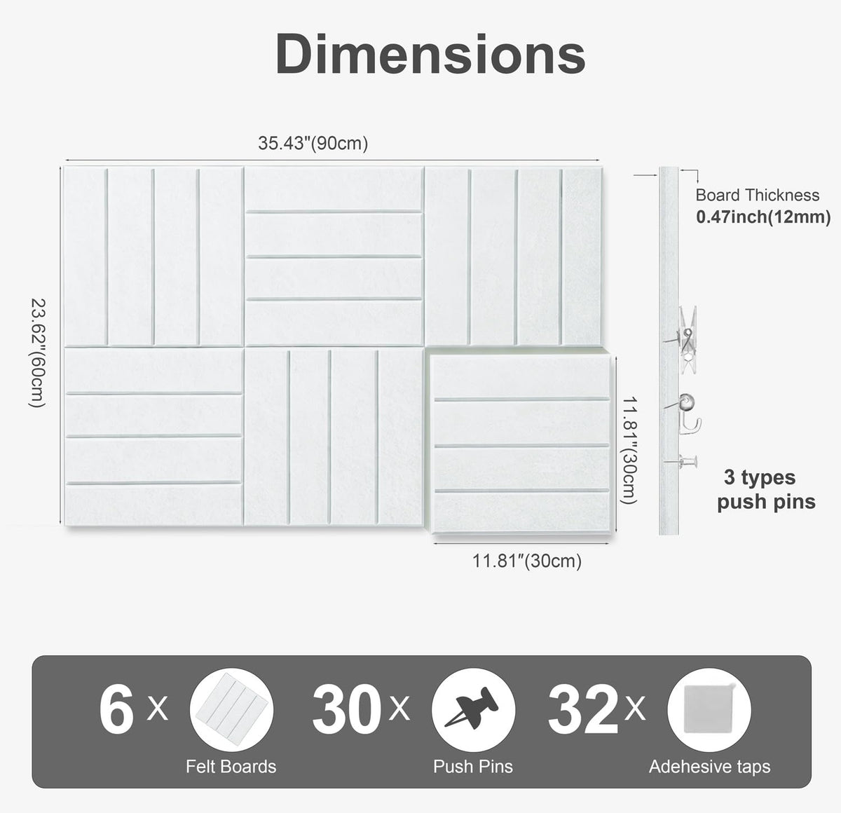 G Gamit 0.47" Thick Felt Wall Tiles 36"x24" Cork Board Alternative 6 Pack 11.81"x11.81"Felt