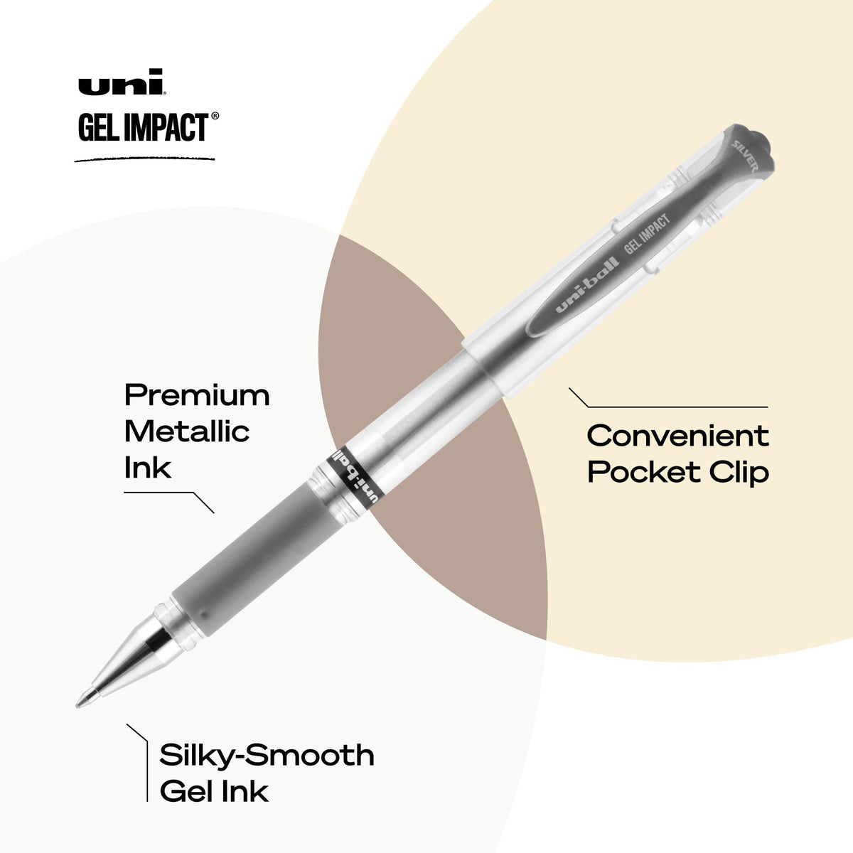 uniball™ Signo Gel Impact Pens, Bold (1.0mm), Silver Metallic, 12 Pack