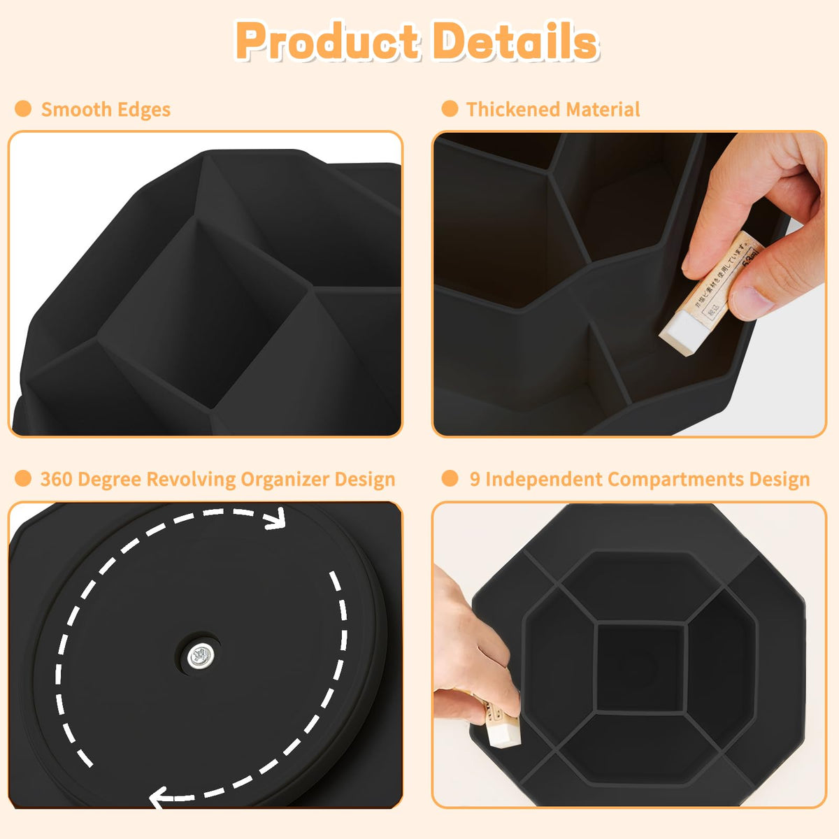 Cayxenful Pencil Pen Holder for Desk,9 Slots 360 Degree Rotating Desk Organizers,Desktop Storage