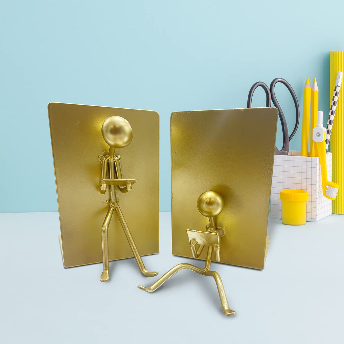 Ottimo Heavy Duty Metal Unique Office Desk Bookends for use as Bookshelf Decor, Home, Office or