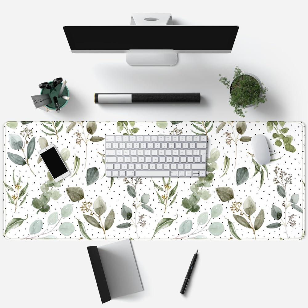Green Mouse Pad Boho Desk Mat,Speckled Textured Greens Cool Aesthetical Mouse Pad Desk Accessories
