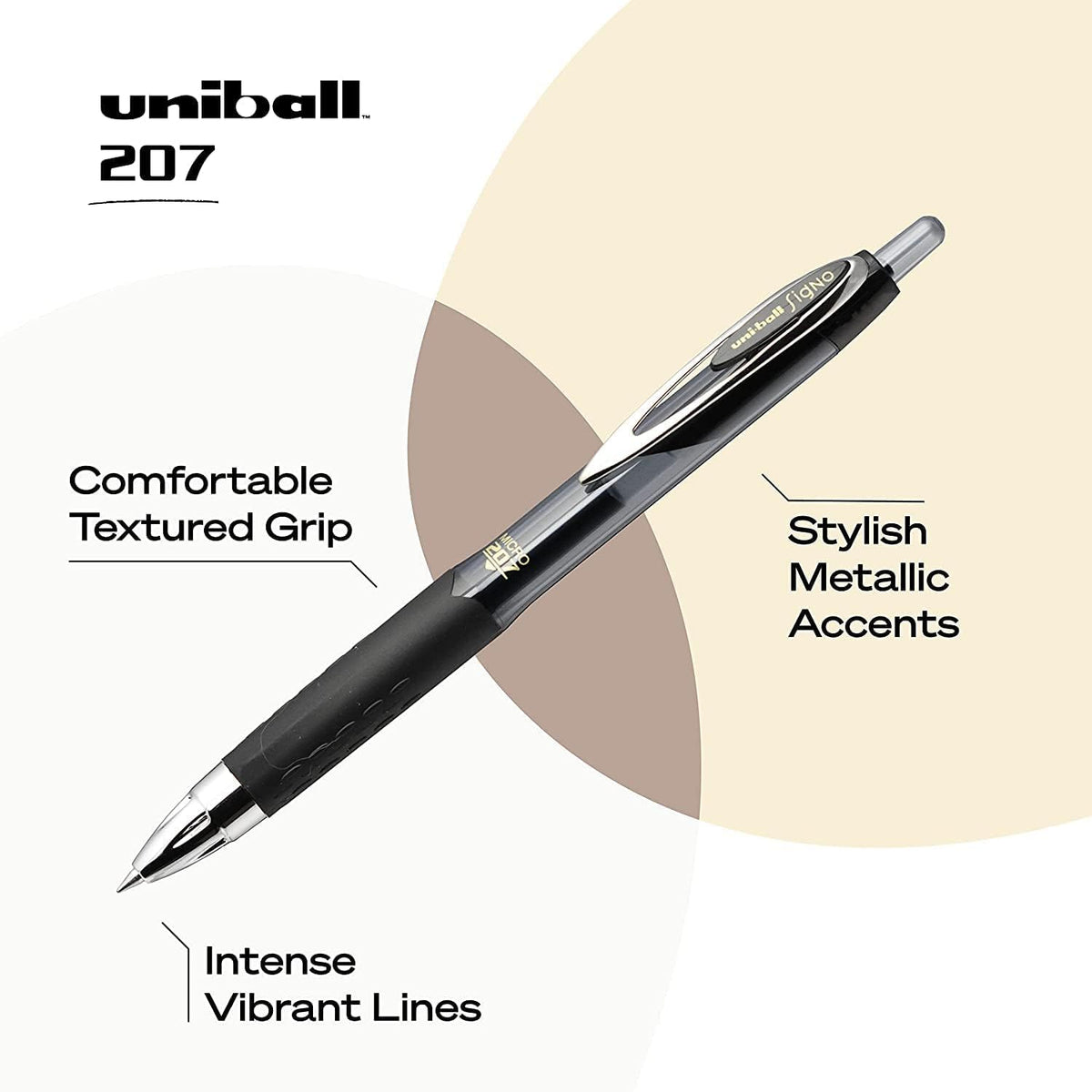 Uni-Ball Signo 207 Retractable Gel Pens, Micro Point, 0.5mm, Black & Blue Ink, 12 Pack (6 Black, 6