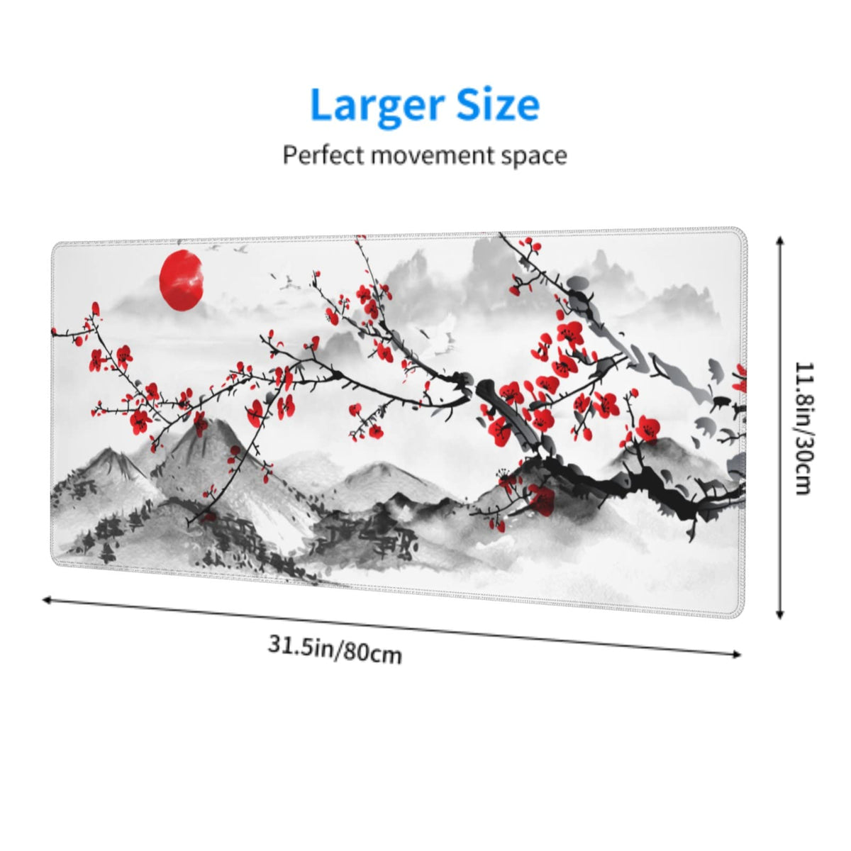 Watercolor Japanese Cherry Blossom Mouse Pad 31.5 X 11.8 Inch XL Red Floral Design Extended Gaming