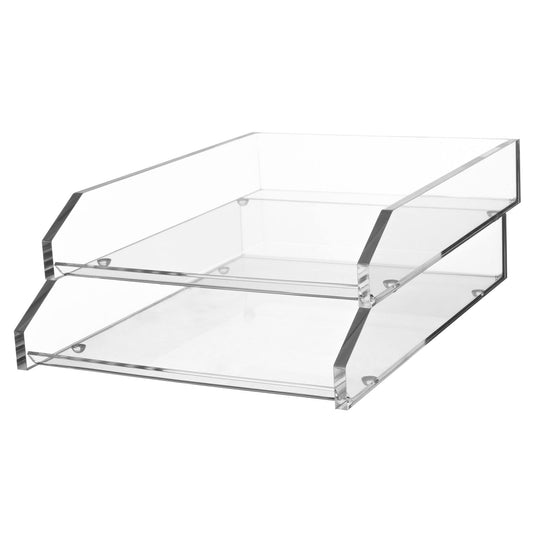 Kantek Clear Acrylic Double Large Letter Tray, 2 Tier Stackable Desk Organizer, Front Loading