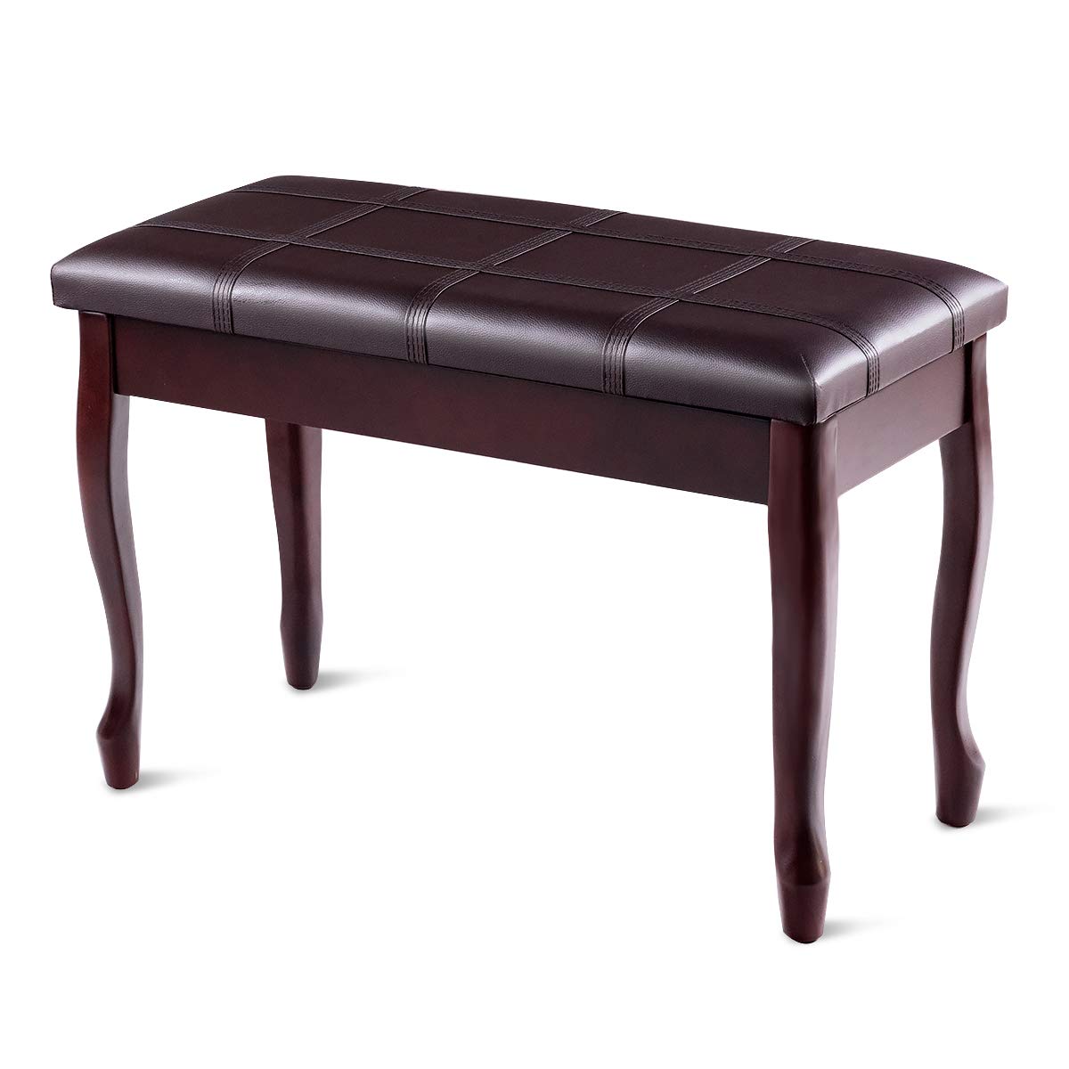 GIANTEX Duet Piano Bench with Storage, Keyboard Bench with Padded Cushion, Solid Wood Legs, Storage