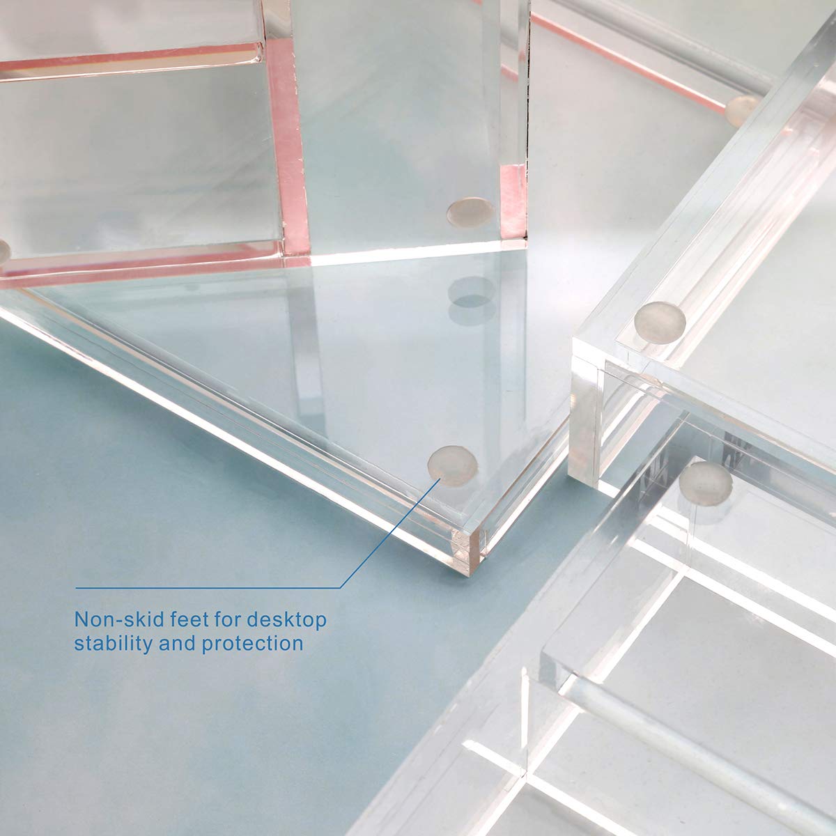 EXPUTRAN Clear Acrylic Desk Organizer 4-Piece Desk Kit + Free Complimentary Acrylic Ruler, Desktop