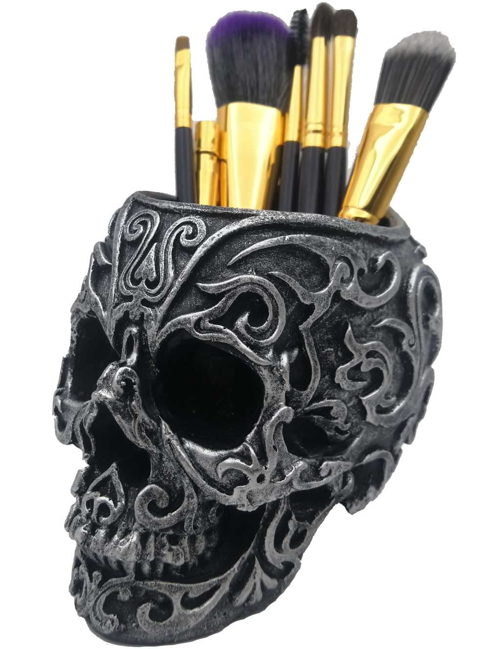 CUZOKOLA Gothic Skull Decor Makeup Brush Holder Vanity Decor with Strong Resin,Pen Holder for Home