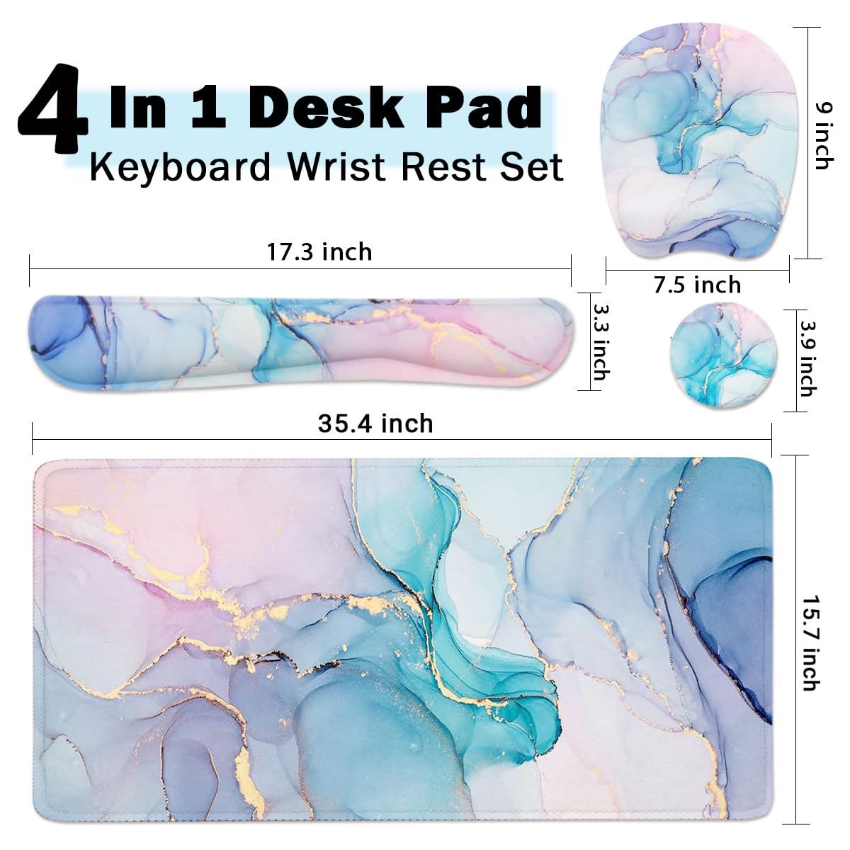 Keyboard Wrist Rest Large Mouse Pad Wrist Support for Computer, 4 in 1 Memory Foam Keyboard Pad