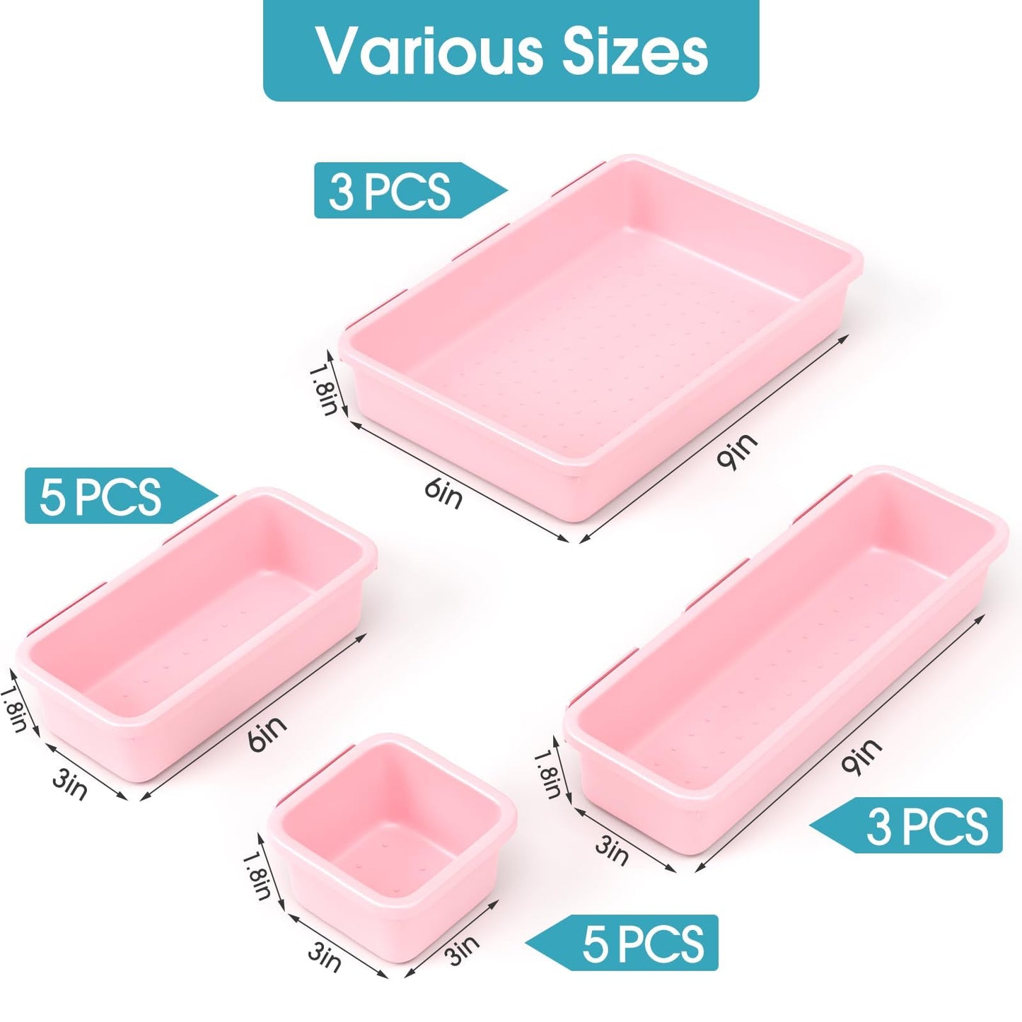 16 PCS Drawer Organizer Set, 4 Size Makeup Drawer Divider Organizer With Non-Slip Pads