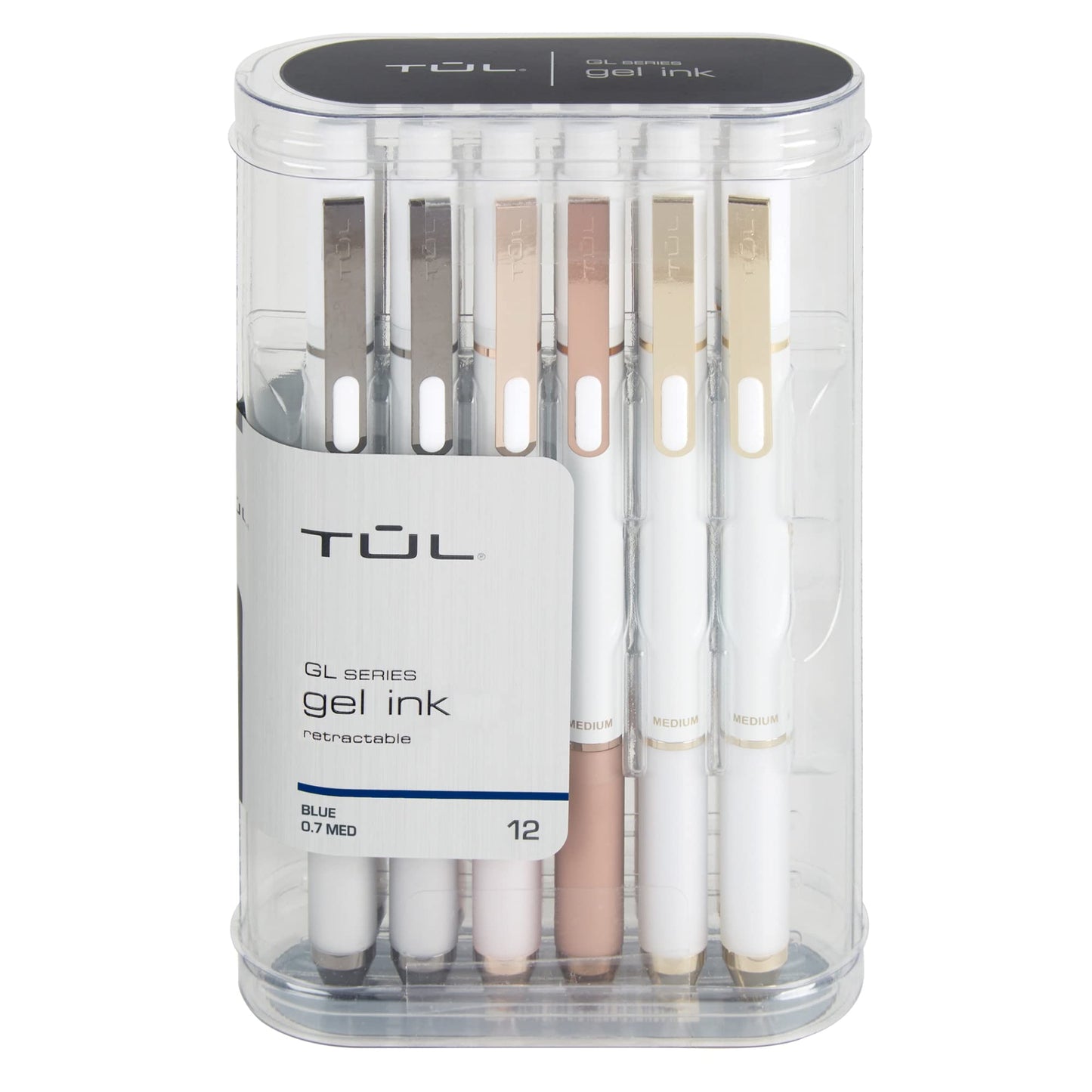 TUL® GL Series Retractable Gel Pens, Medium Point, 0.7 mm, Pearl White Barrel, Blue Ink, Pack Of 12