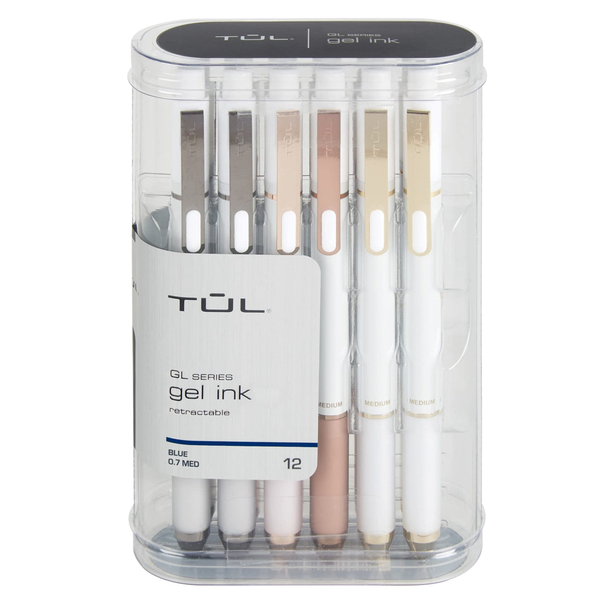 TUL® GL Series Retractable Gel Pens, Medium Point, 0.7 mm, Pearl White Barrel, Blue Ink, Pack Of 12