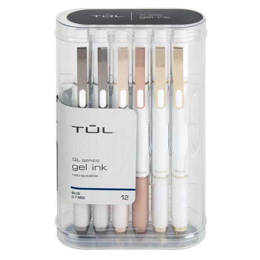 TUL® GL Series Retractable Gel Pens, Medium Point, 0.7 mm, Pearl White Barrel, Blue Ink, Pack Of 12