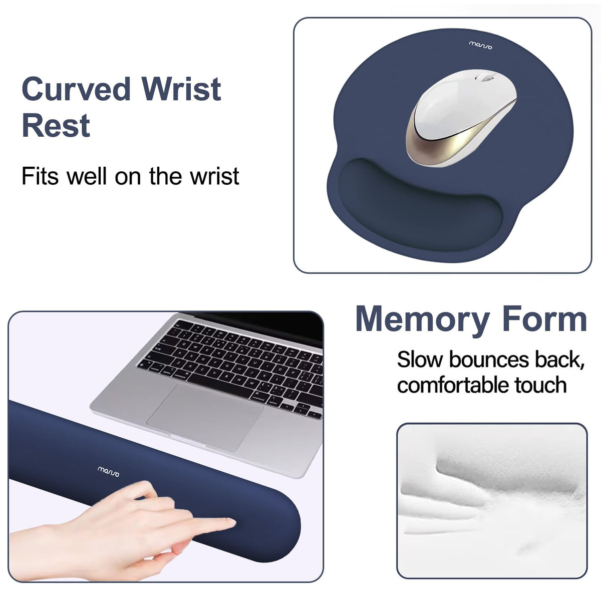 MOSISO Wrist Rest Support for Mouse Pad&Keyboard Set, Navy Blue