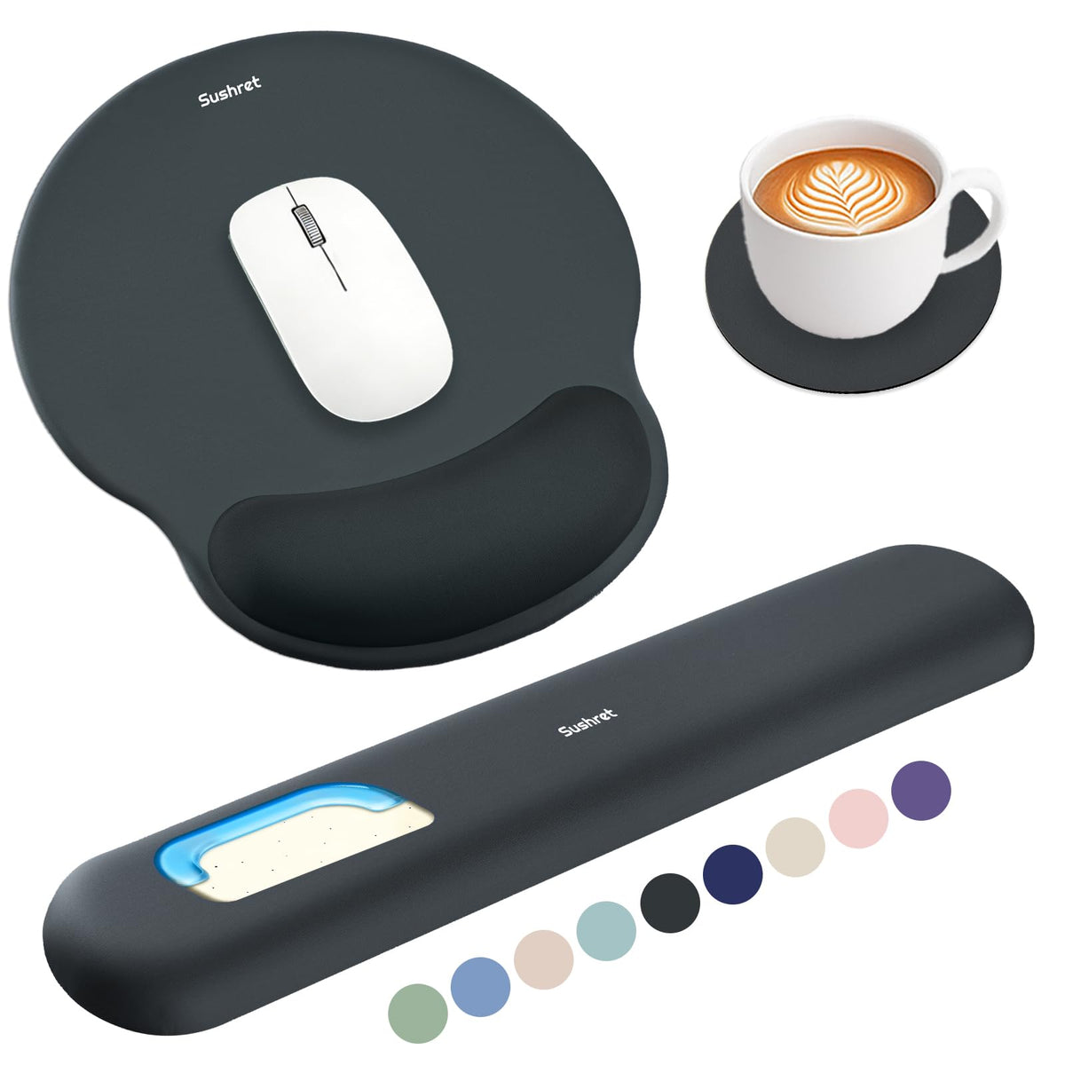 Sushret Mouse Pad and Keyboard Wrist Rest, 3-in-1 Gel Memory Foam Ergonomic Mouse Pad with Wrist