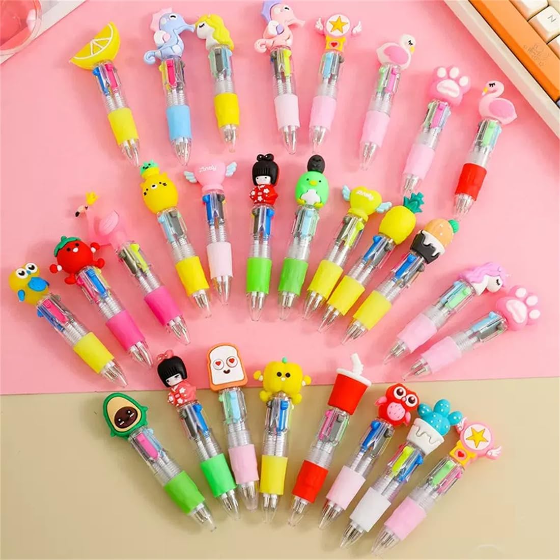 Arthink Mini Multicolor Pens, 4 in1 Kawaii Animal Party Bag Pen, Ballpoint Pens for Birthdays and
