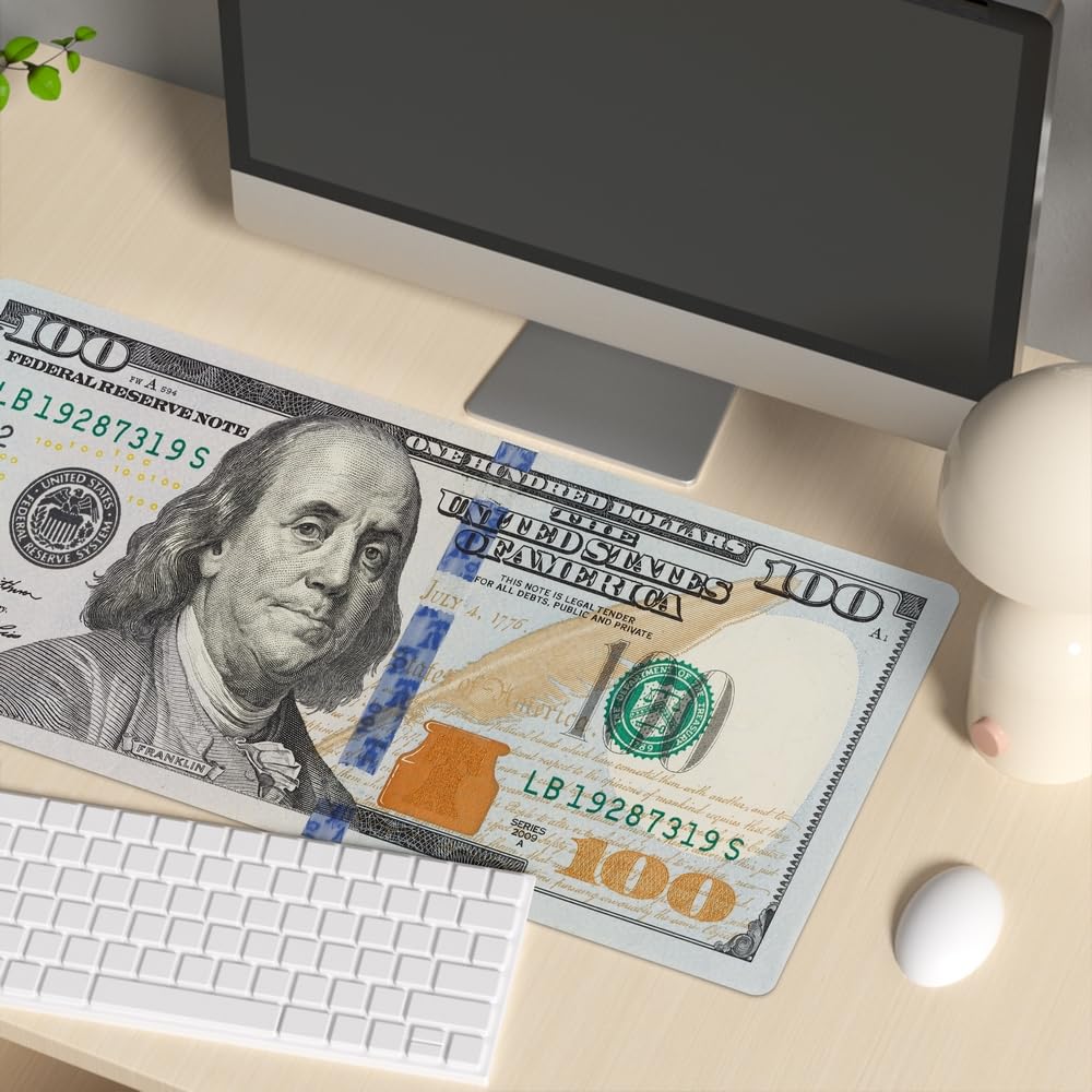 Reateforin Funny US Dollar Currency Money Gaming Mouse Pad Hundreds of 100 Dollar Bills Non-Slip