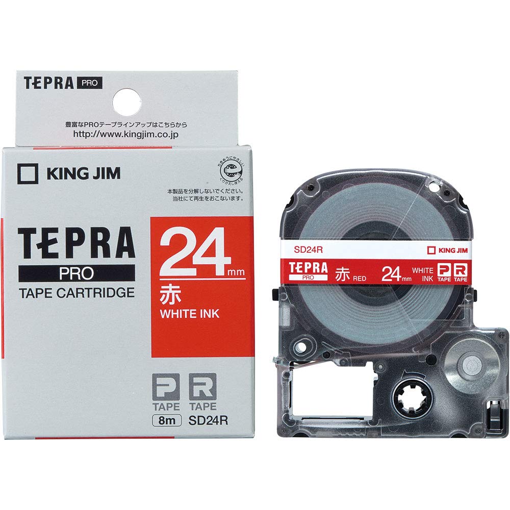 Kingjim SD24R Tepra PRO Tape Cartridge, Color Label (Vivit), 0.9 inches (24 mm), Red Label/White