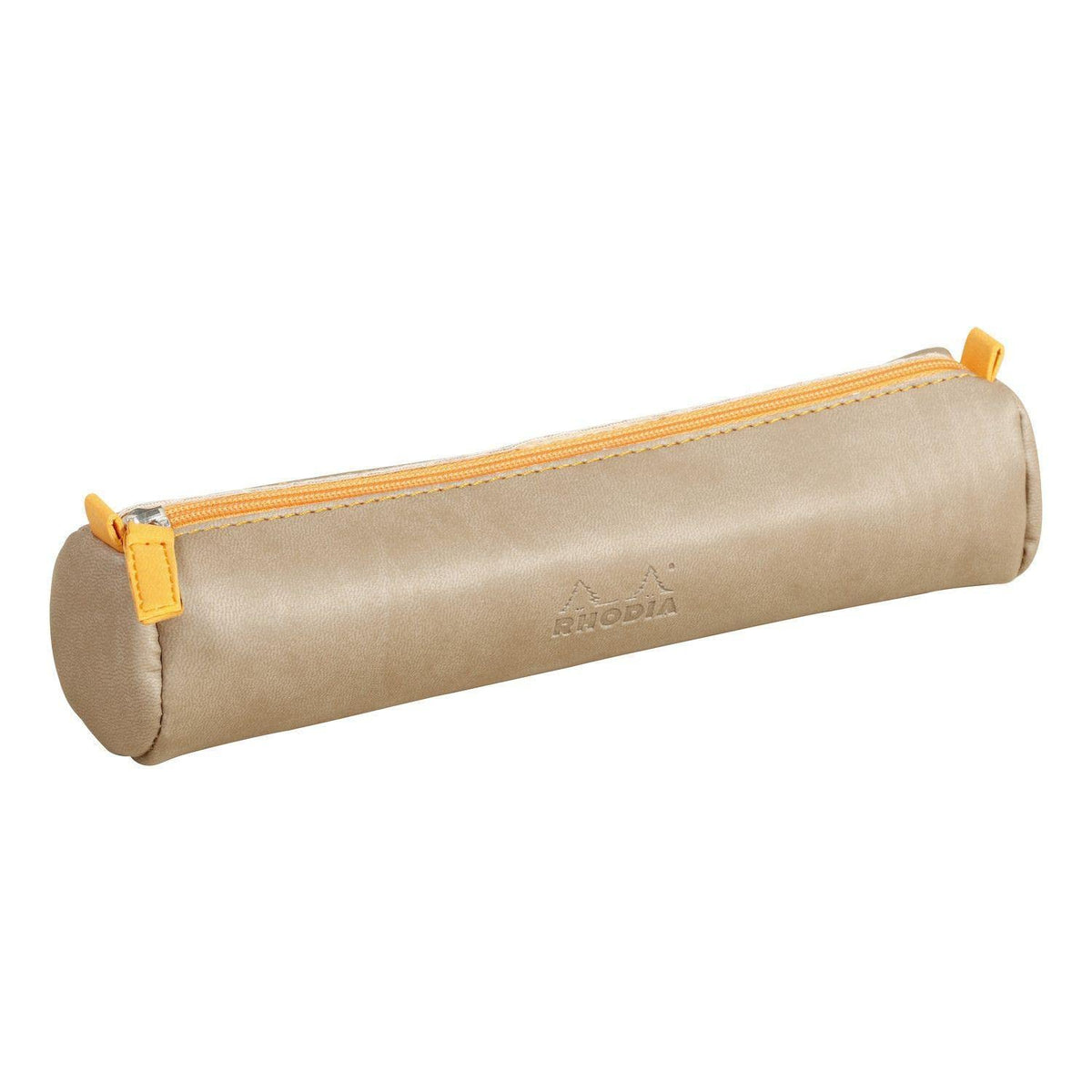 Rhodia 318894C - Rhodiarama Taupe Round Pencil Case - 21.5 x 5.5 cm - Genuine Orange Stitching