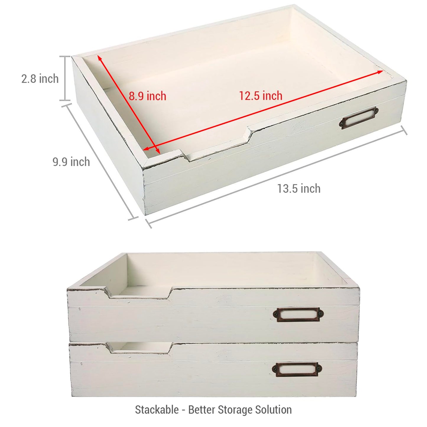 MyGift Vintage White Wood Stackable Letter Tray, Desktop Document Organizer