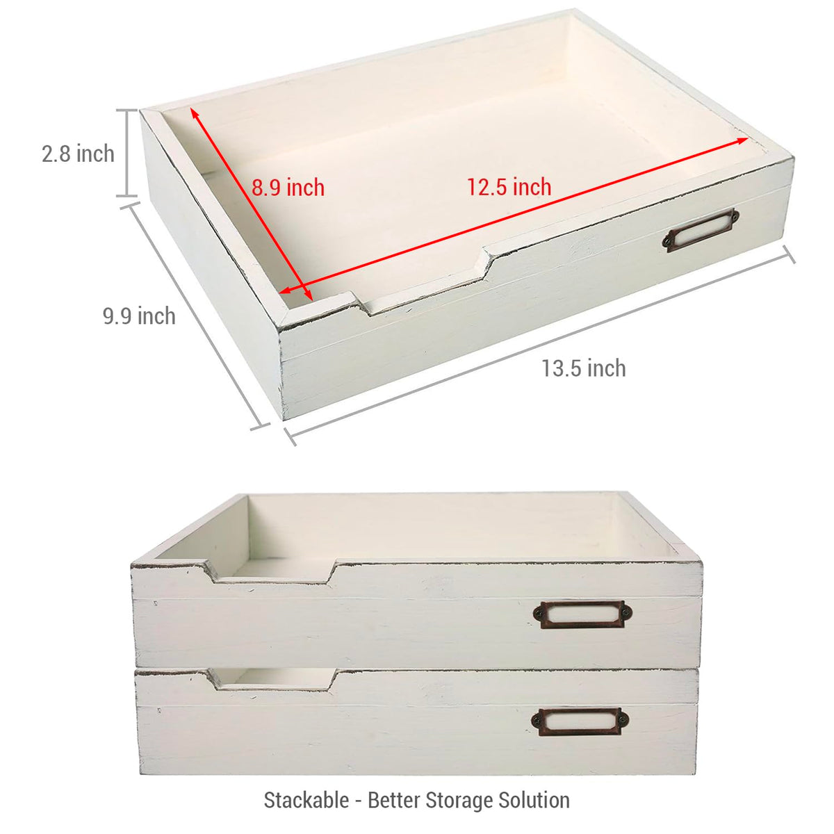 MyGift Vintage White Wood Stackable Letter Tray, Desktop Document Organizer