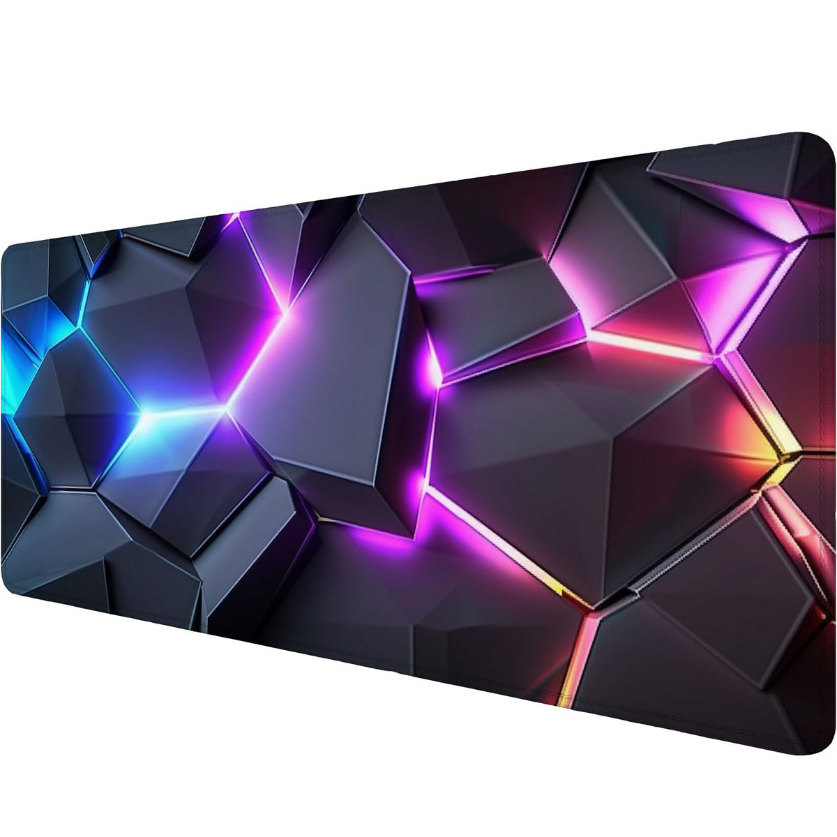 Neon 3D Geometry Desk Pad Mouse Pad Colorful Crack Cool Extended Gaming Mouse Pad Mat with Stitched