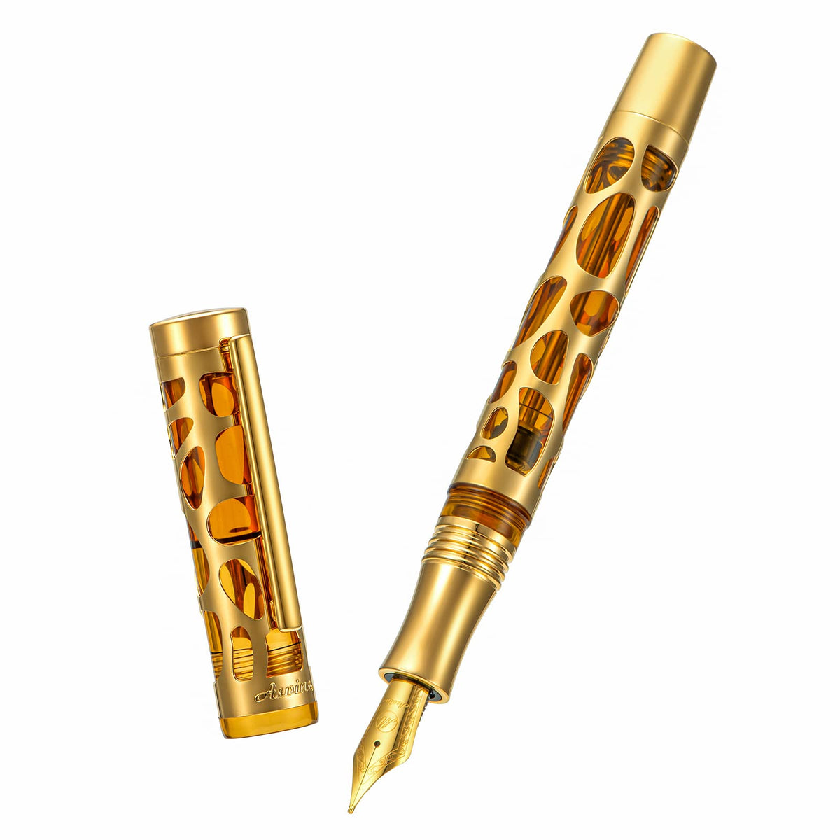 Asvine V169 Vacuum Filling Fountain Pen Medium Nib, Water Drop Skeleton Gold Trim Transparent
