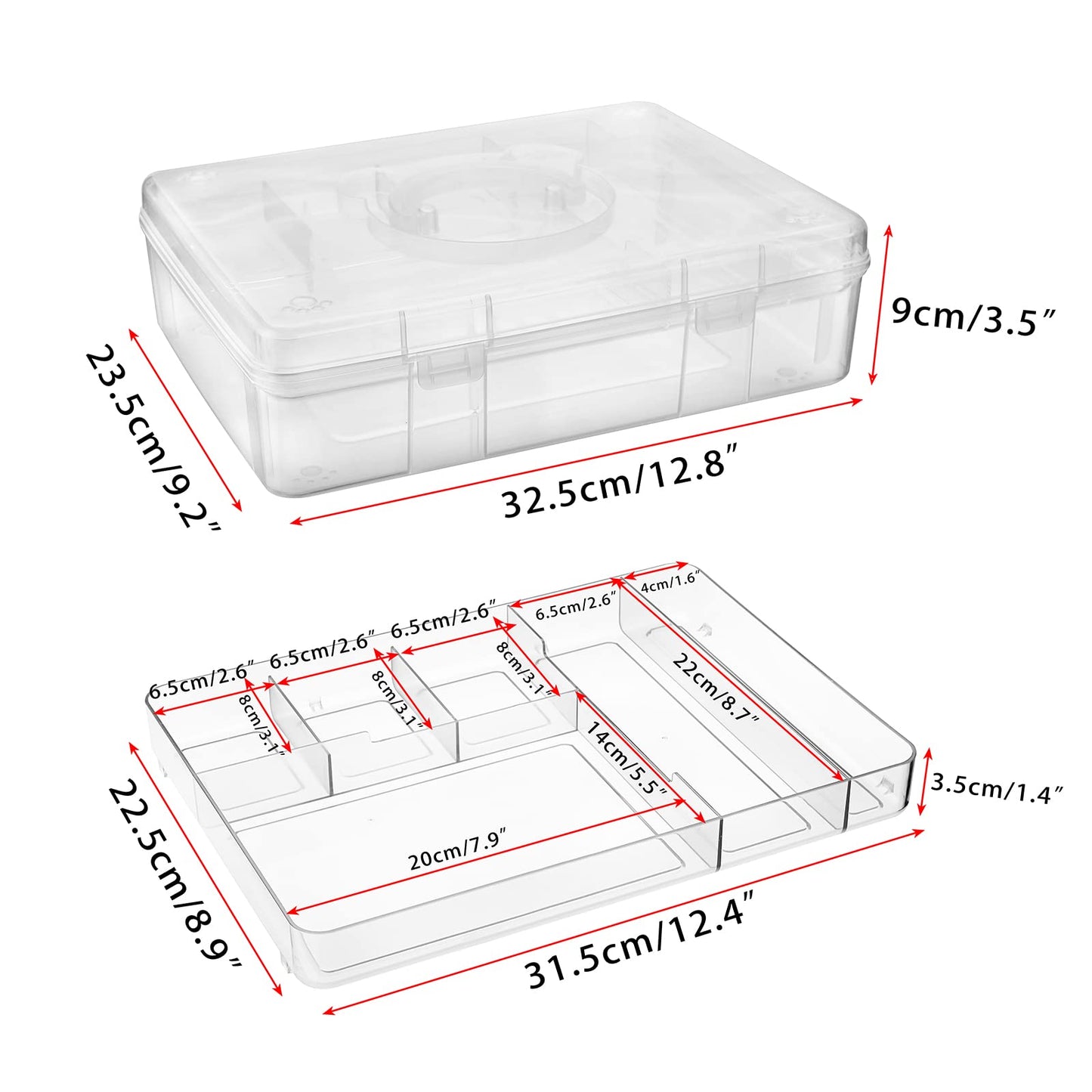 BTSKY 2-Tier Cute Bear Storage Box with Removable Divided Tray Portable Clear Plastic Art Craft