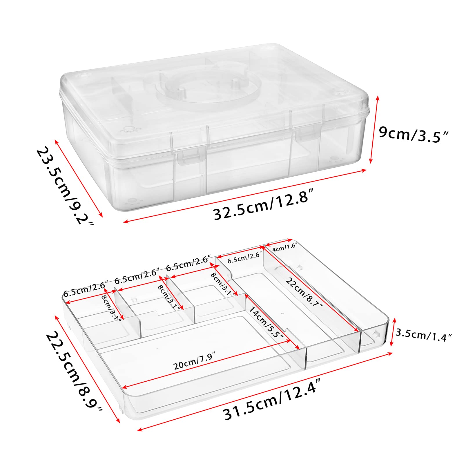 BTSKY 2-Tier Cute Bear Storage Box with Removable Divided Tray Portable Clear Plastic Art Craft