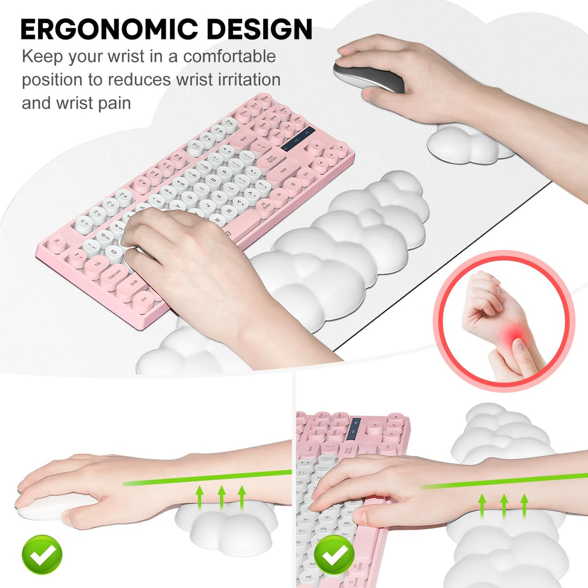 JIKIOU Ergonomic Keyboard Wrist Rest &Large Mouse Pad&Mouse Wrist & Cup Pad