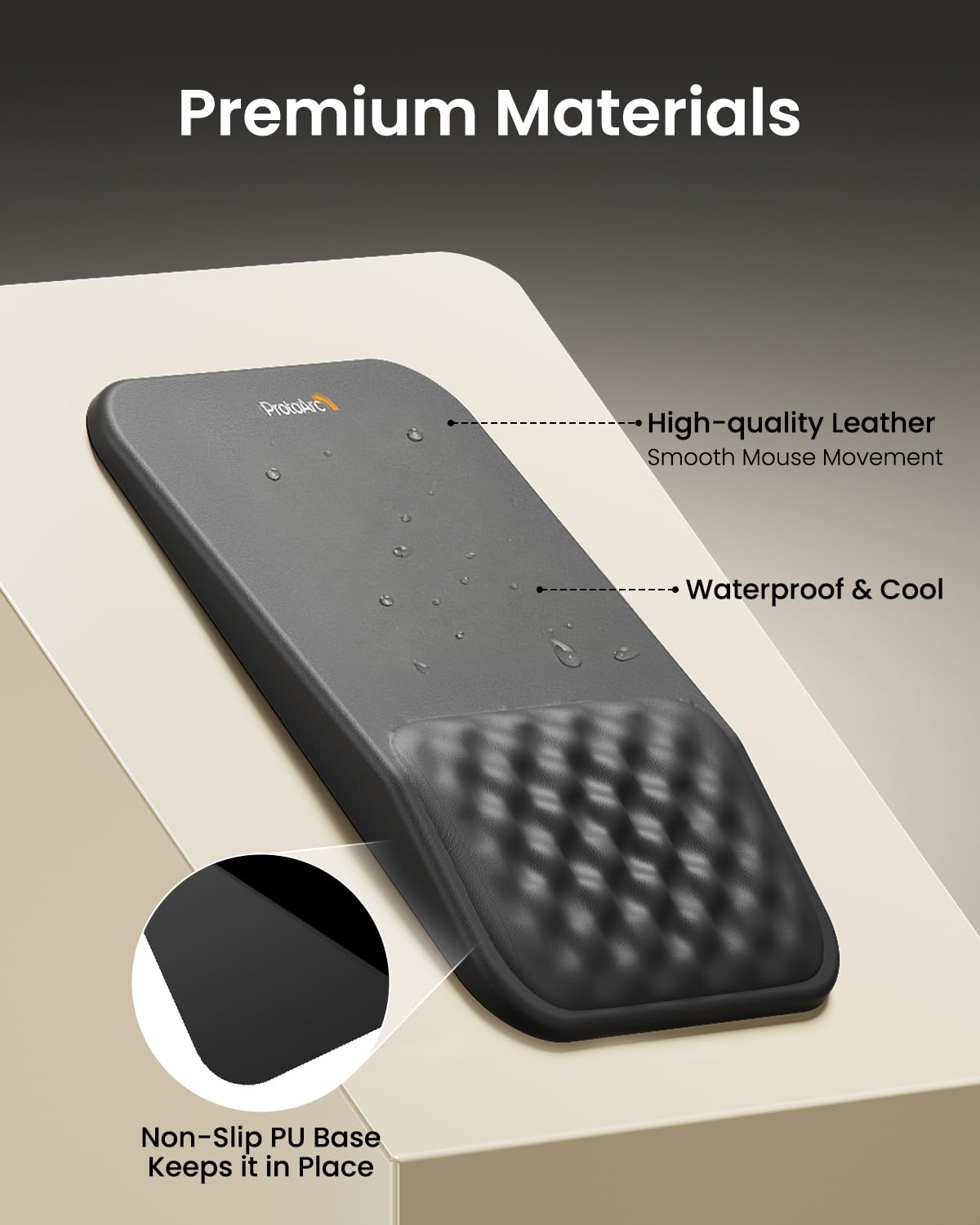ProtoArc MP50 Ergonomic Mouse Pad with Wrist Rest, PU Leather, Black