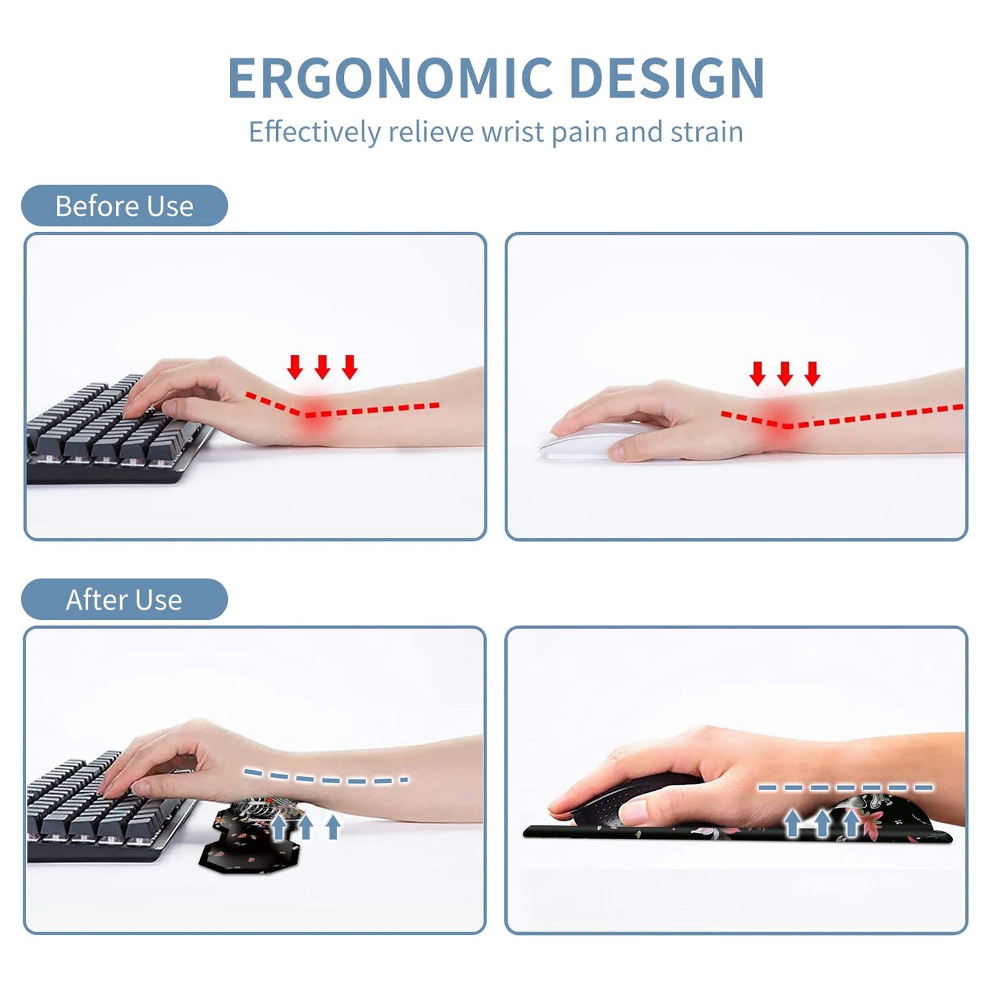 Keyboard Wrist Rest & Ergonomic Mouse Wrist Rest Pad Set, Octagon Mouse Pad Made of Memory Foam