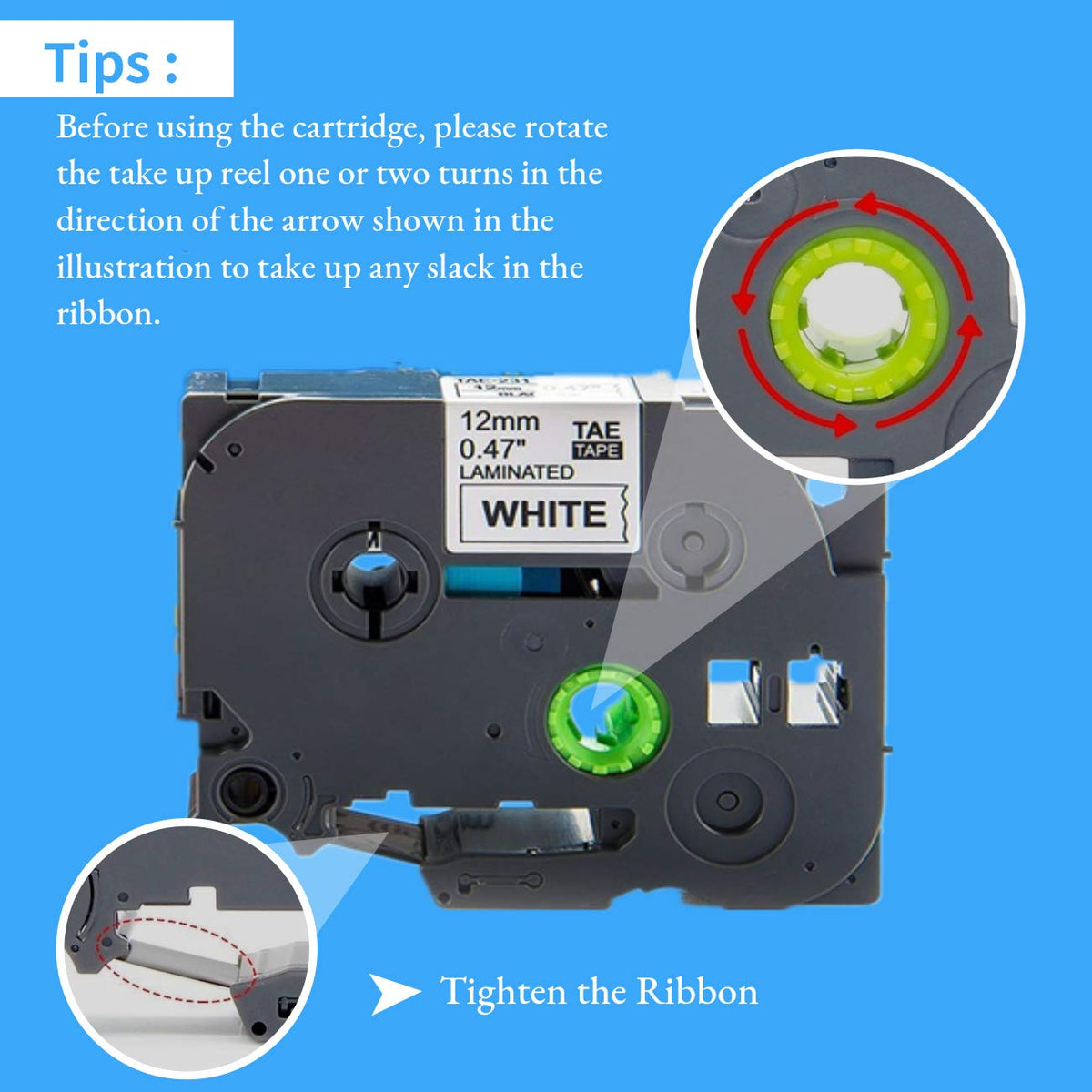Compatible Label Tape for Brother P Touch TZe 12mm 0.47 Inch, 8-Pack