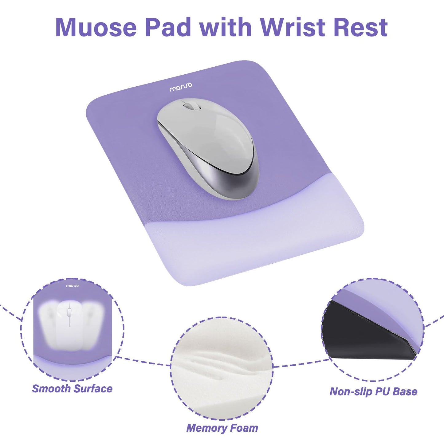 MOSISO Wrist Rest Support Mouse Pad & Keyboard Set, Purple