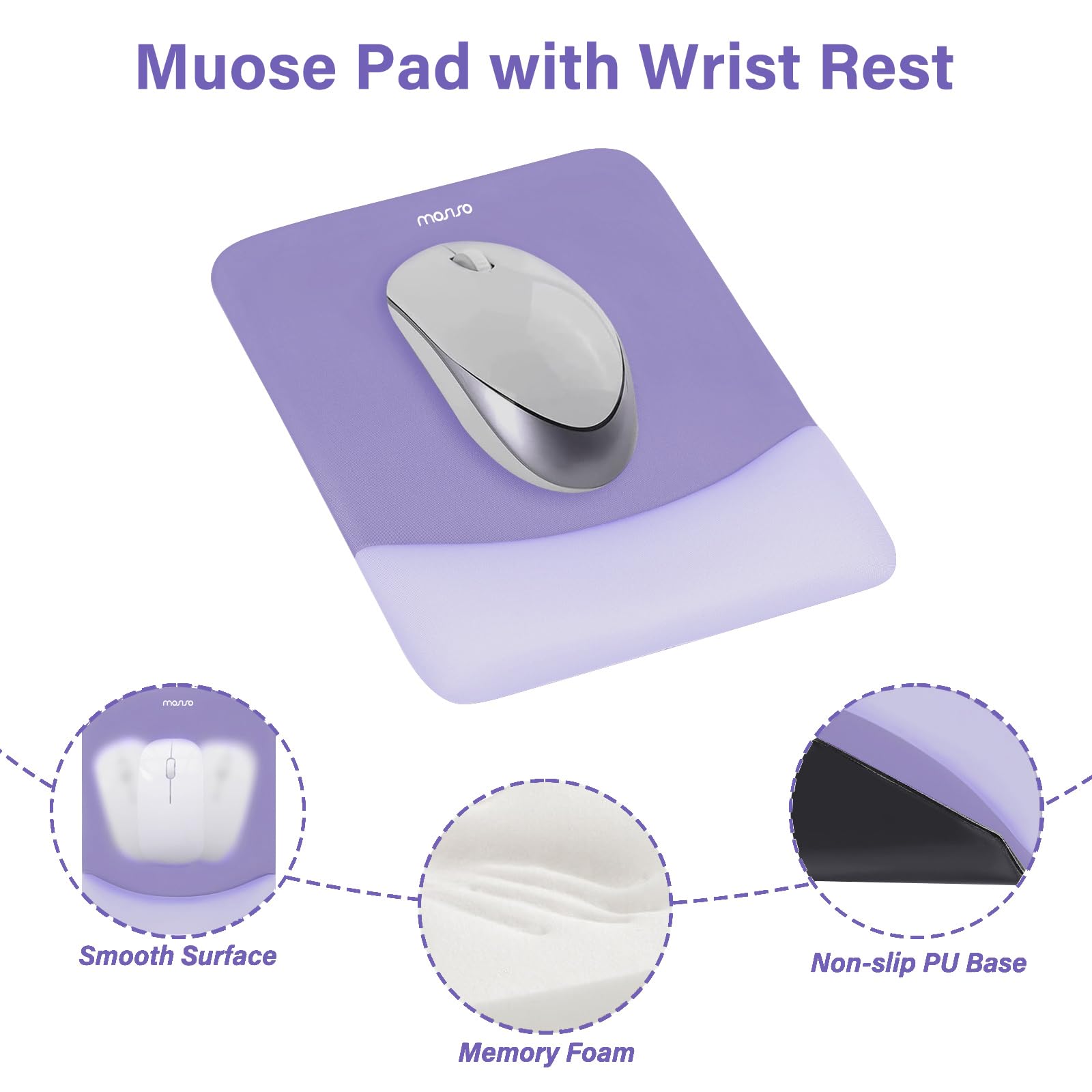 MOSISO Wrist Rest Support Mouse Pad & Keyboard Set, Purple