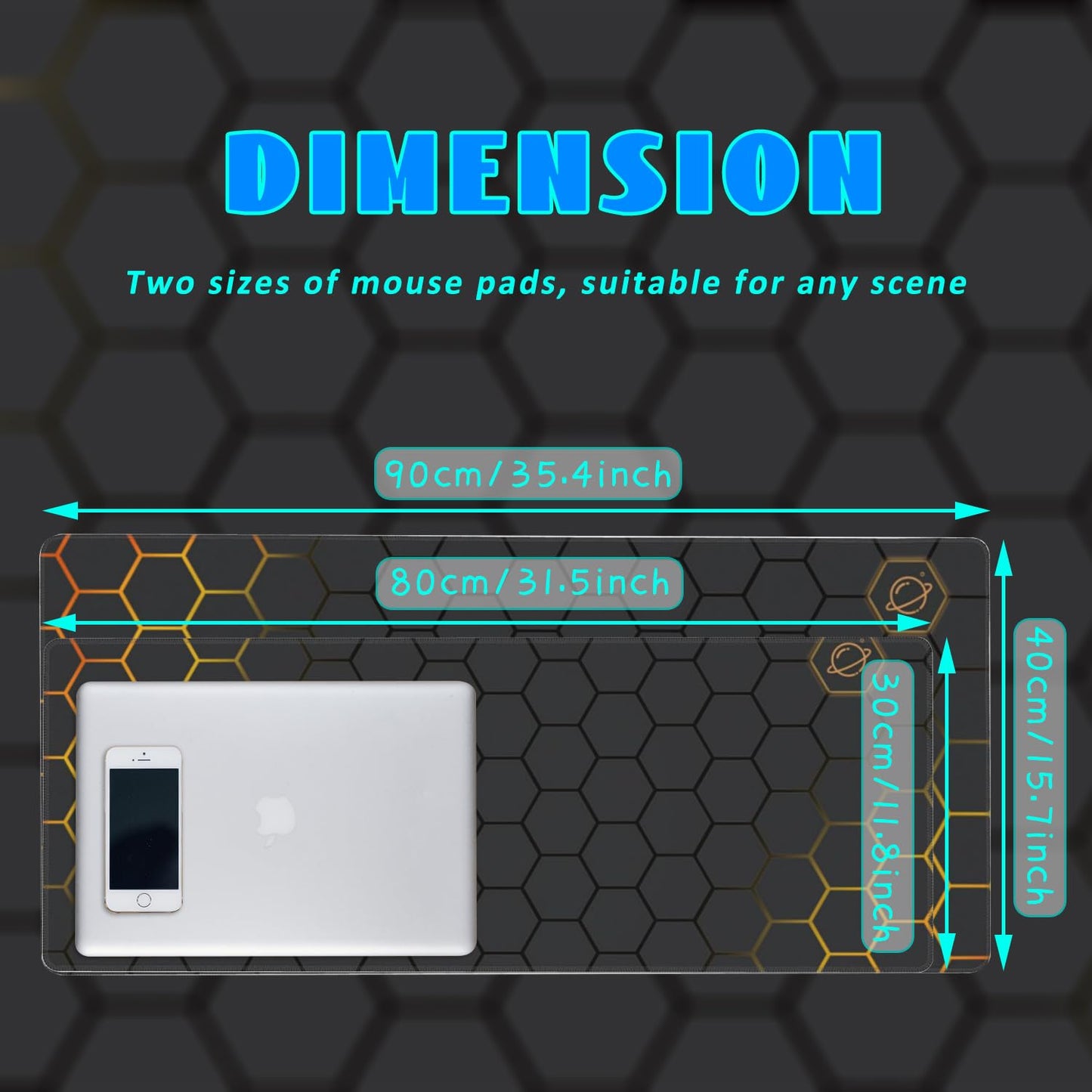 Desk Mat, Black Gold Honeycomb Technology Extended Gaming Mouse Pad Large, 31.5"x11.8" Big Mouse