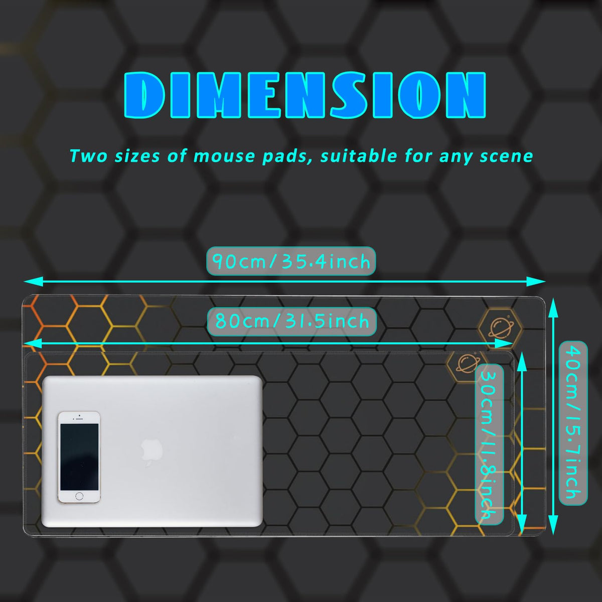 Desk Mat, Black Gold Honeycomb Technology Extended Gaming Mouse Pad Large, 31.5"x11.8" Big Mouse